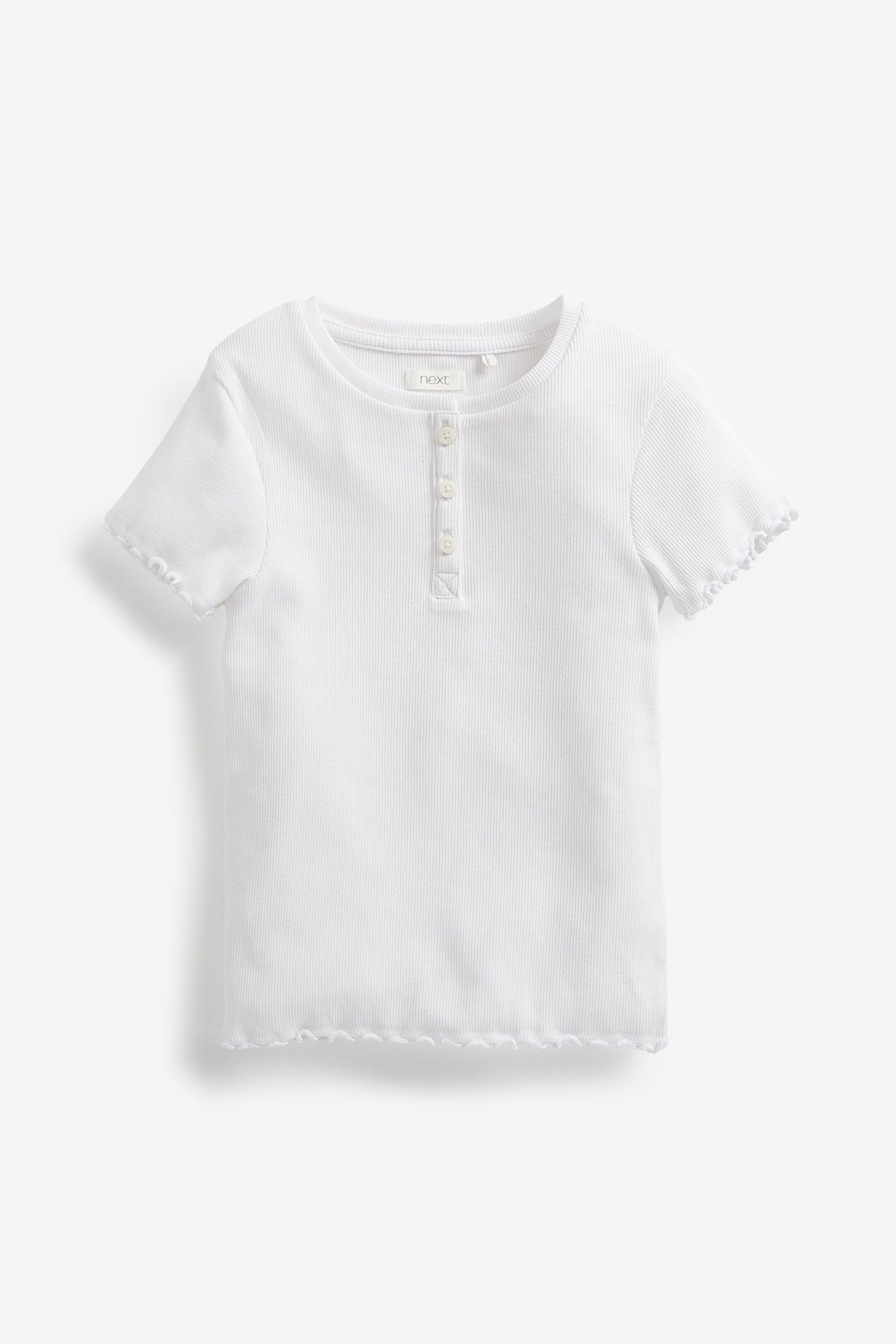 Next T-Shirt Geripptes T-Shirt mit Knopfleiste (1-tlg)