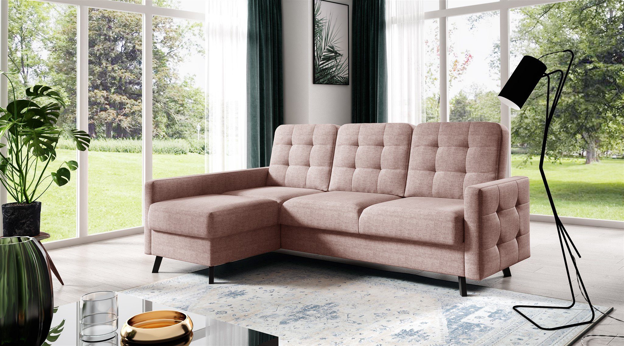 Schlaffunktion, Ecksofa in Rundumbezug Rosa 1 Sofa x Stoff Inkl. Luis, und GARNET Möbel Bettkasten Fun