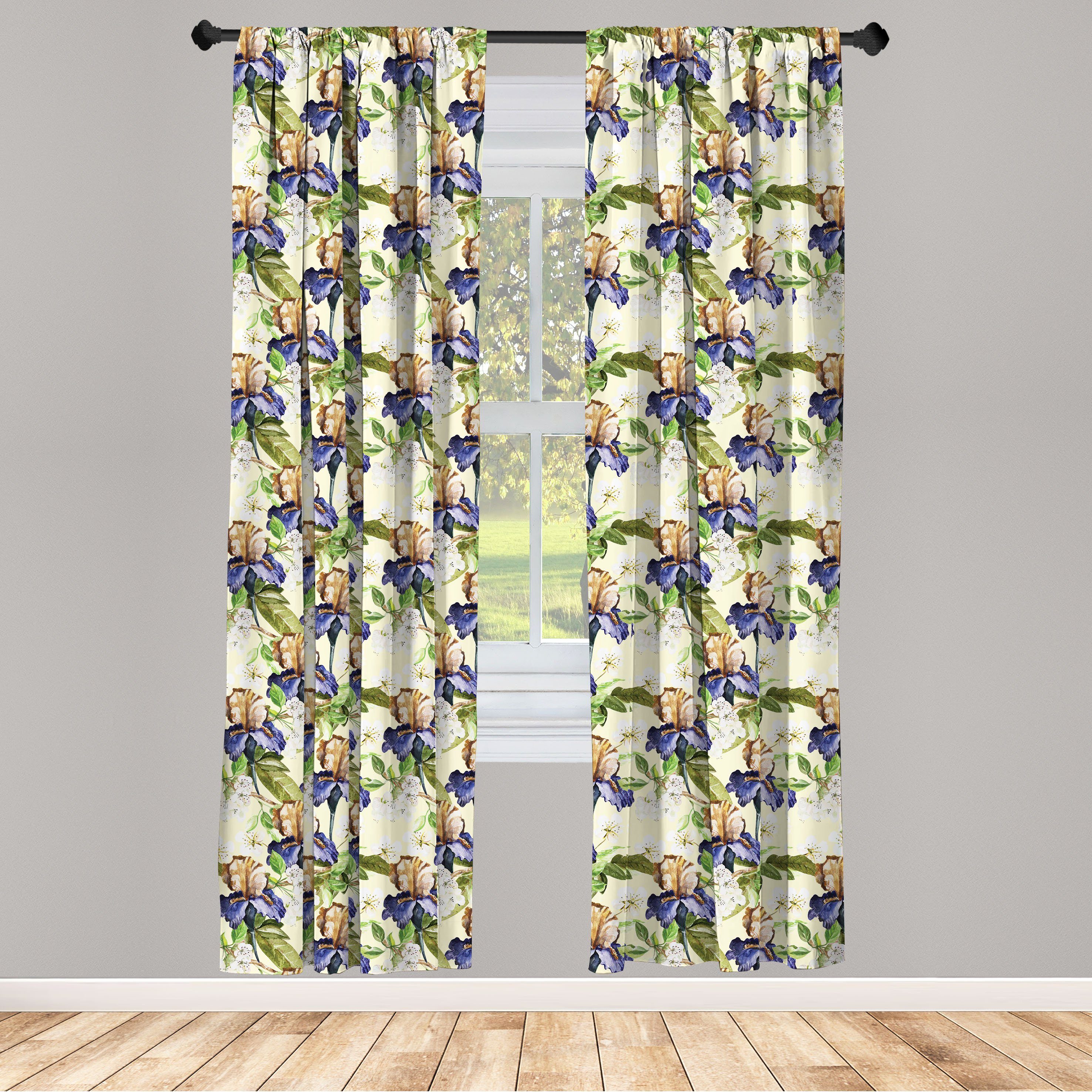 Gardine Vorhang für Wohnzimmer Schlafzimmer Dekor, Abakuhaus, Microfaser, Blumen Aquarell-Stil Tropic Art