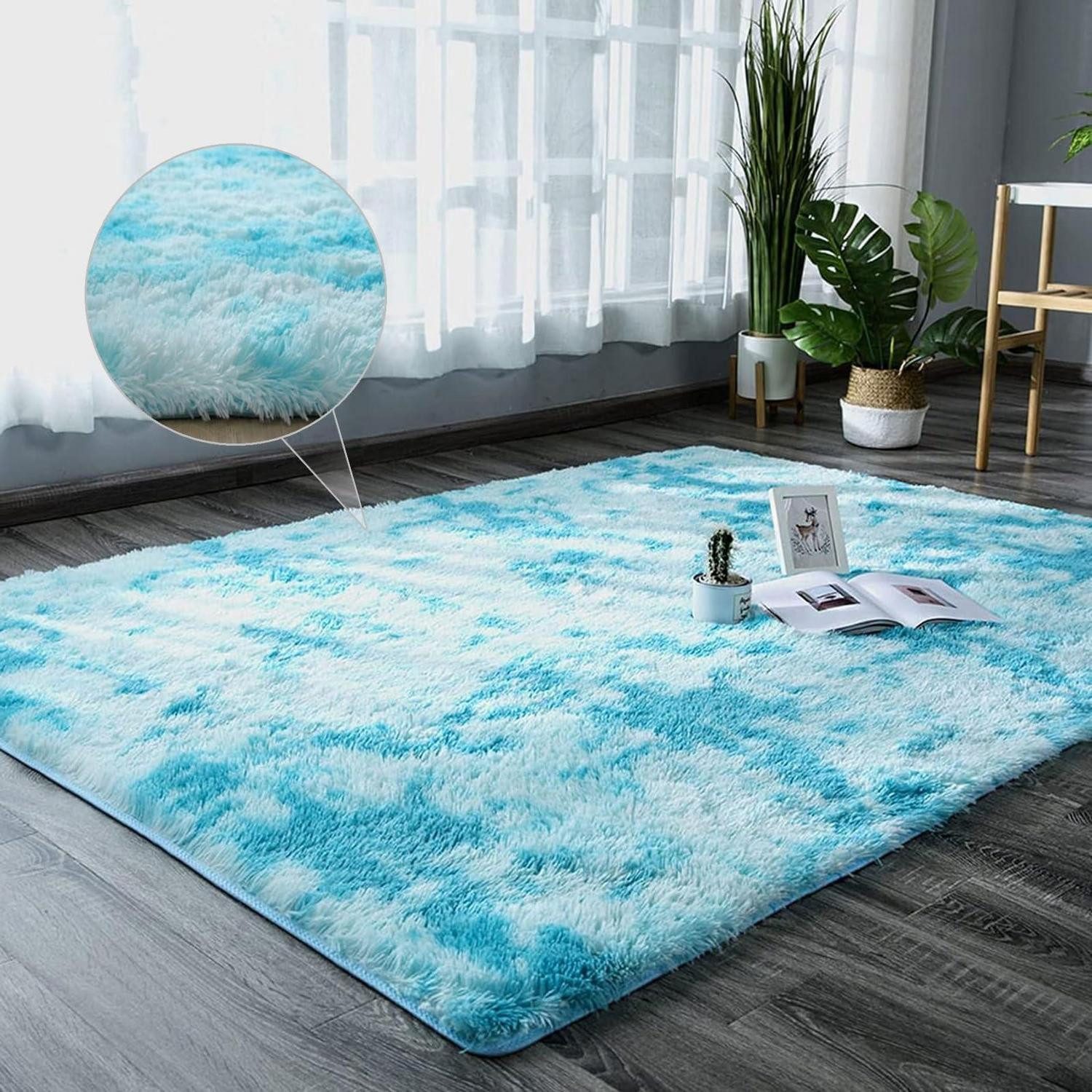 LuxusKollektion Hochflor-Teppich Kurzflor Teppich Shaggy Himmelblau 50x120, rechteckig, Höhe: 15 mm