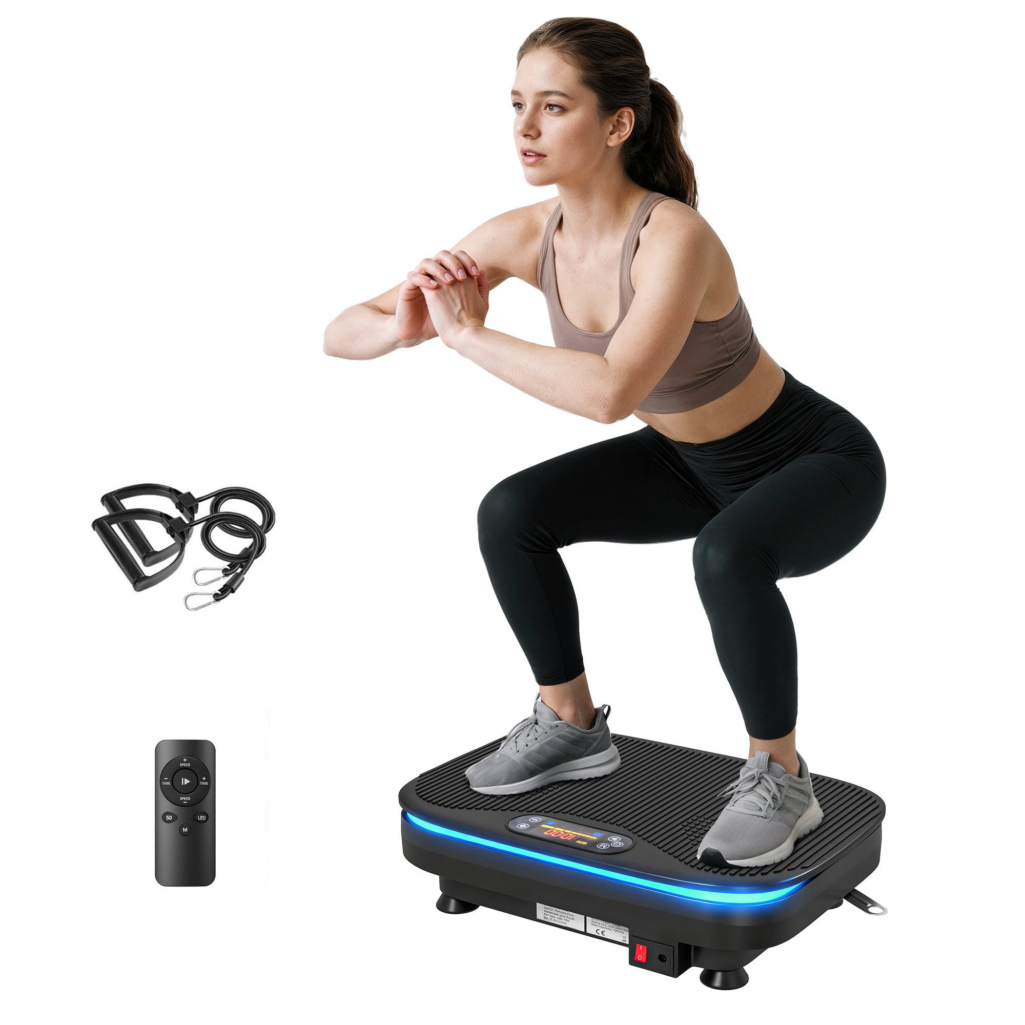 SPORTNOW Heimtrainer mit 99 Intensitätsstufen, 3 Vorprogramm, Lichtern, Bluetooth (Vibrationsplatte, 1-tlg., Rüttelplatte), mit LED-Anzeige, Schwarz