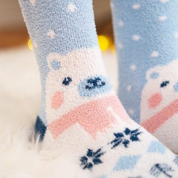 Soxo Socken Chenille Weihnachten Socken Für Frauen Bunte Weihnachtssocken (1 Paar) Warme socken