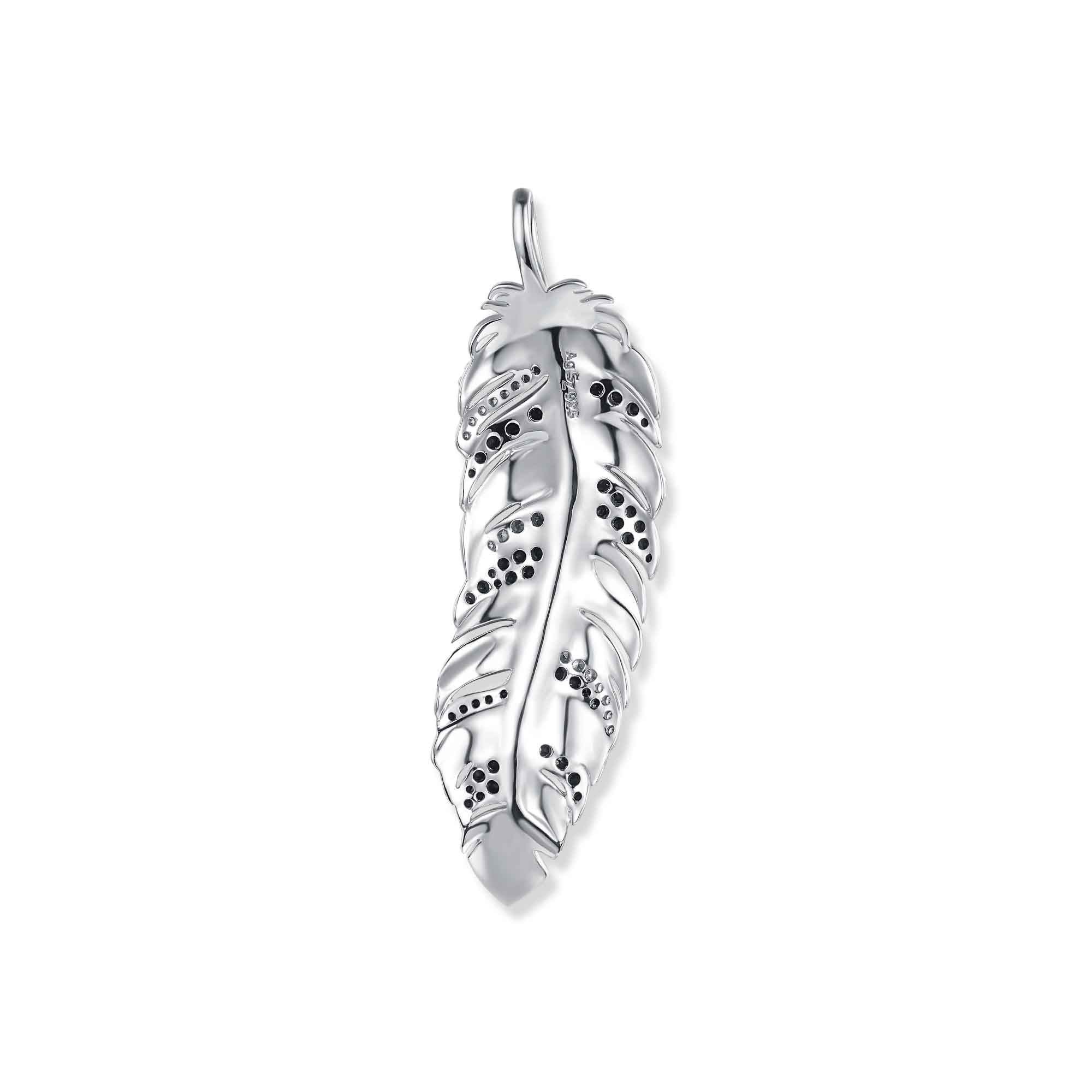 Seinerzeit FLORA & FAUNA Kettenanhänger Fidor Feder Anhänger, Schmuck aus 925 Sterling Silber (Von der geheimnisvollen Welt der Nacht inspirierter Damenschmuck im ausdrucksstarken Unisex-Design mit mystischem Motiv – ein besonderer Begleiter im Alltag und zu besonderen Anlässen, 1-tlg., inkl. Geschenkverpackung für Frauen ob Freundin, Mutter, Ehefrau, Oma), rhodiniert, geschwärzt, mit Emaille und Zirkonia-Steinen