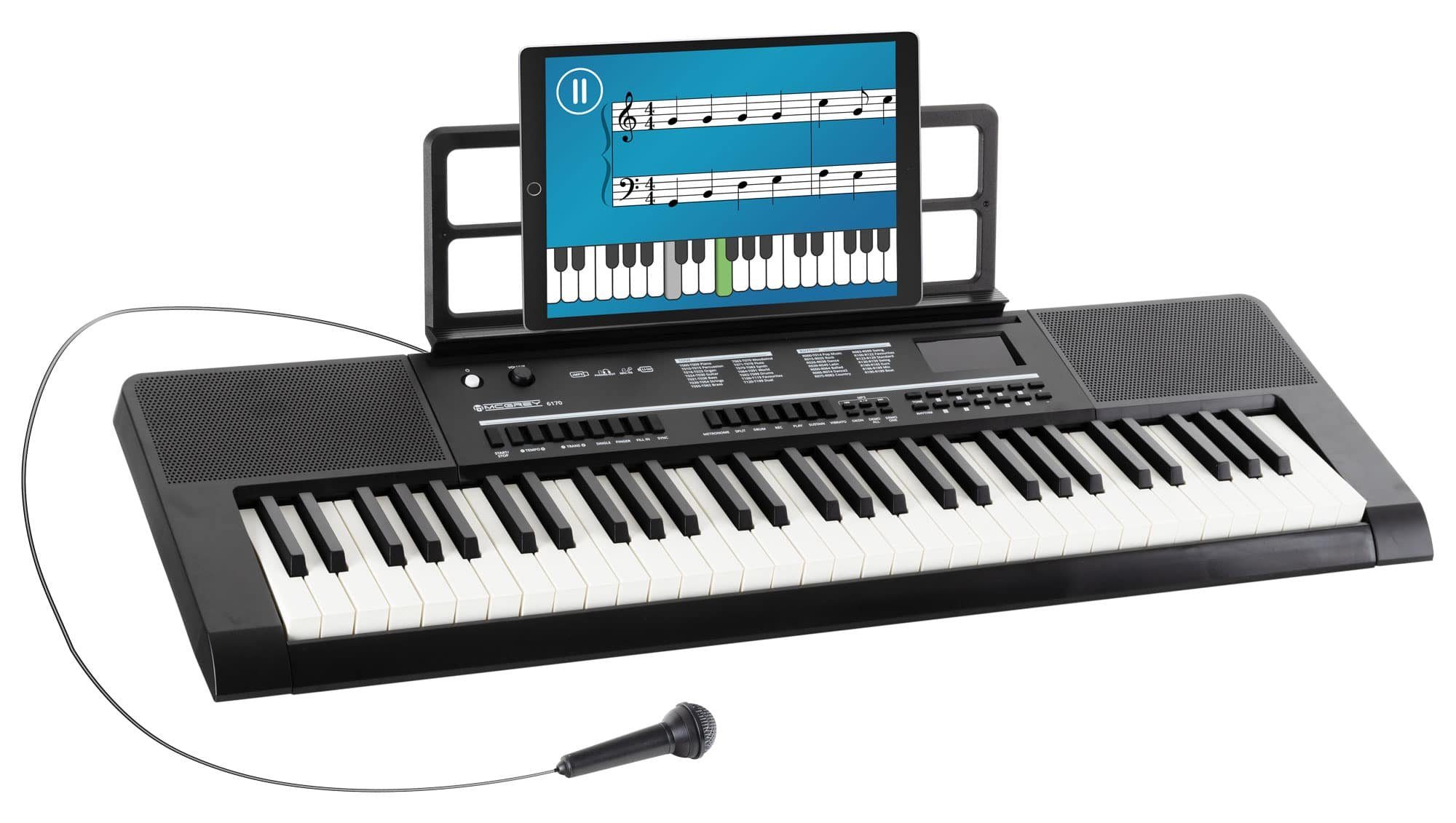 McGrey Home-Keyboard McGrey 6170 Akku-Keyboard Schwarz (mit Begleitautomatik und Lernfunktion, Inkl. Mikrofon und Notenhalter), Eingebauter MP3-Player via USB-Stick