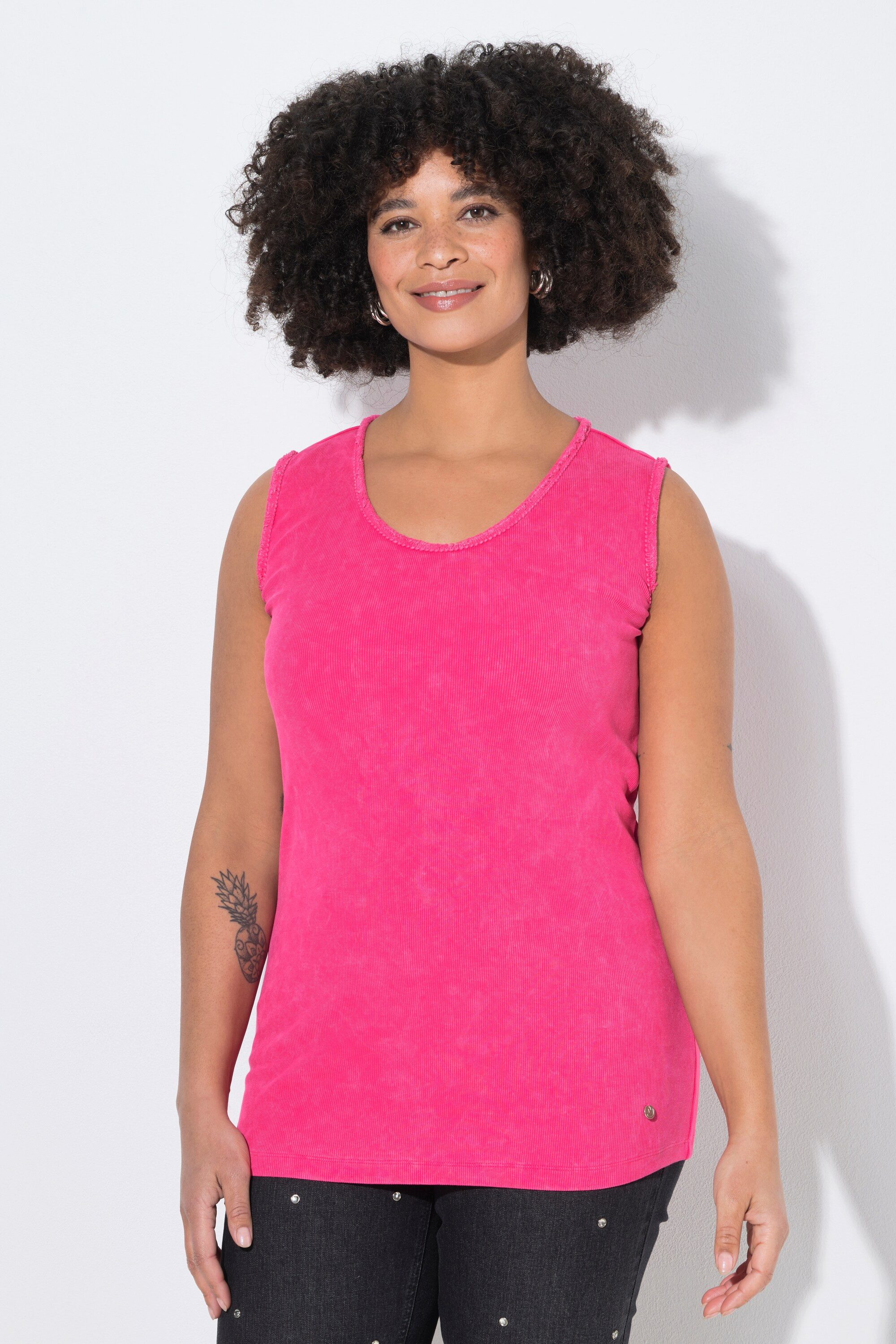 Angel of Style Longtop Top körpernahe Passform Fransenkanten