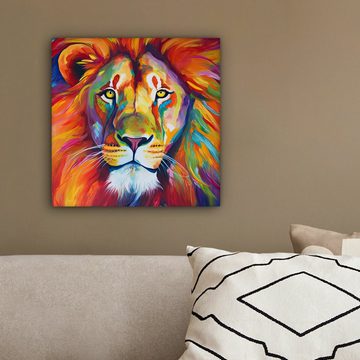 OneMillionCanvasses® Leinwandbild Löwe - Tiere - Ölfarbe - Regenbogen, (1 St), Leinwand Bilder für Wohnzimmer Schlafzimmer, 20x20 cm
