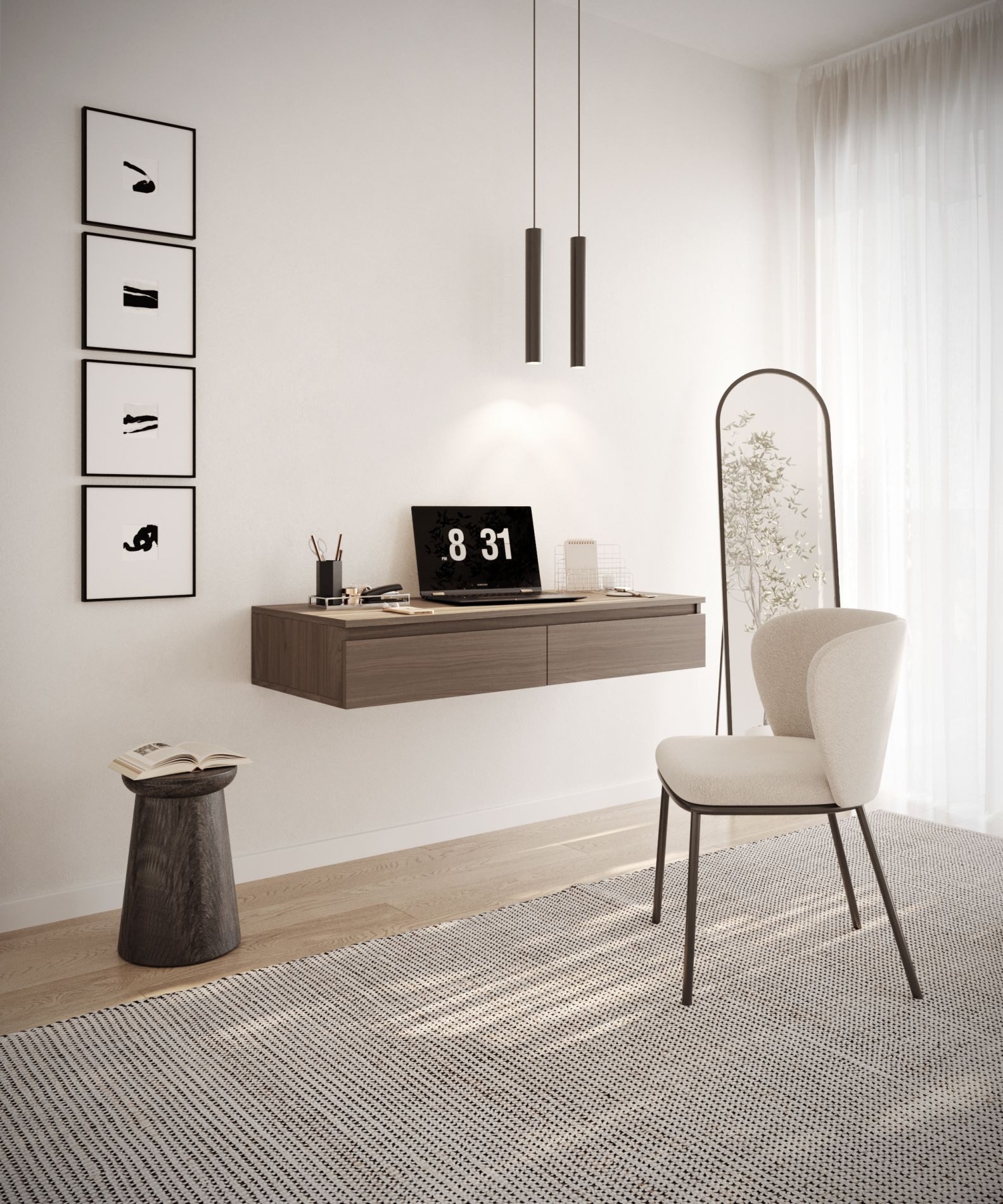 Selsey Schminktisch BEMMI, Hängeschreibtisch Schminktisch mit 2 Schubladen 120 cm breit