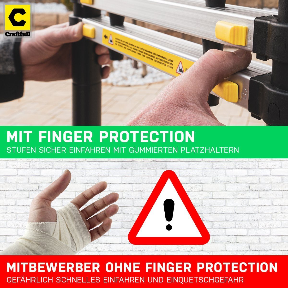 Craftfull Teleskopleiter Ausziehleiter CF-101A - 3 J. Garantie - 2 - 4.4 m - Finger-Protection (Alu Stehleiter, Anlegeleiter, Trittleiter, Multigerüst, Haushaltsleiter, Stufen Leiter, Arbeitsleiter, Klappleiter, Multifunktionsleiter, Mehrzweckleiter, 1-St., Leiter mit Anti-Rutsch Füßen), Alu Leiter Schiebeleiter Aluminiumleiter ausziehbar