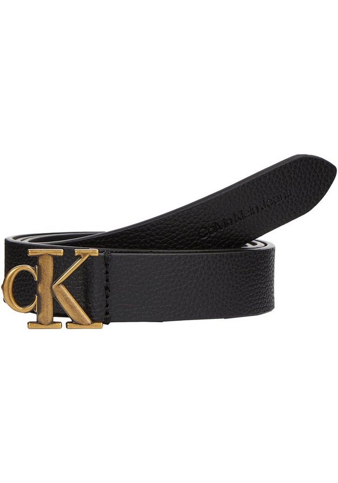 Calvin Klein Jeans Ledergürtel mit CK-Monogrammschnalle, Monogrammschnalle  aus Metall mit Zapfenverschluss