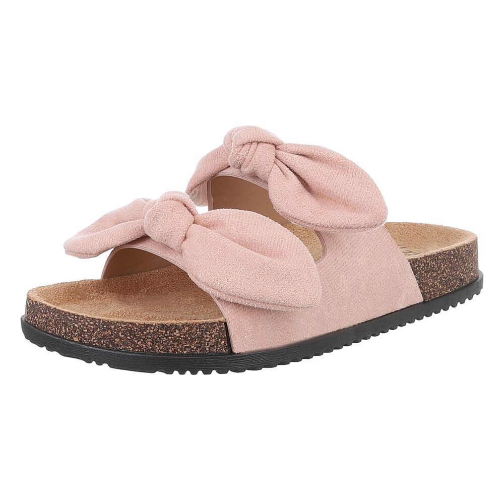 Ital-Design Bequeme Damen-Sandalen mit Bändern für den Sommer Pantolette (89368670) Flach Pantoletten in Hellrosa