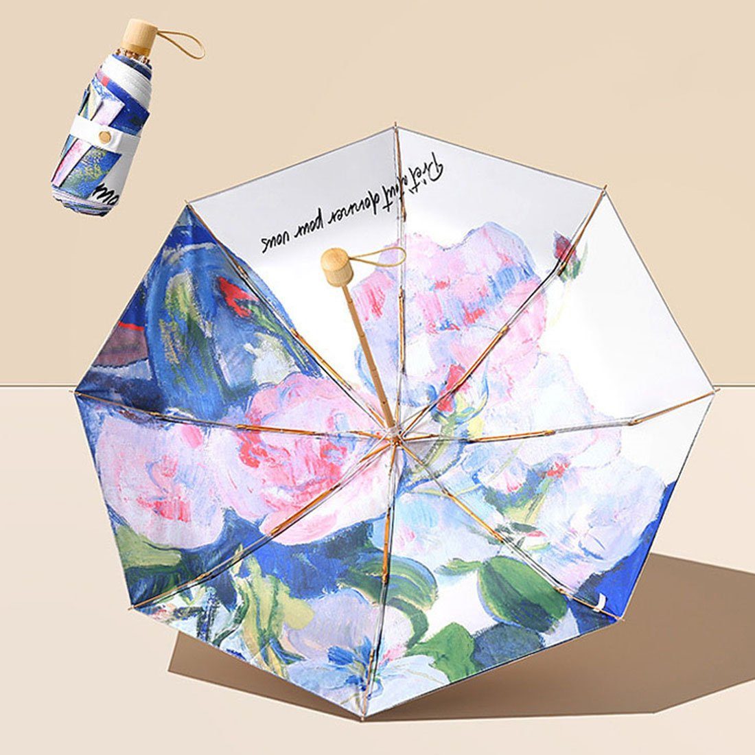 DÖRÖY Taschenregenschirm Vinyl-Ölmalerei Regenschirm,UVFaltschirm,Mini-Sonnenschirm Regenschirm B