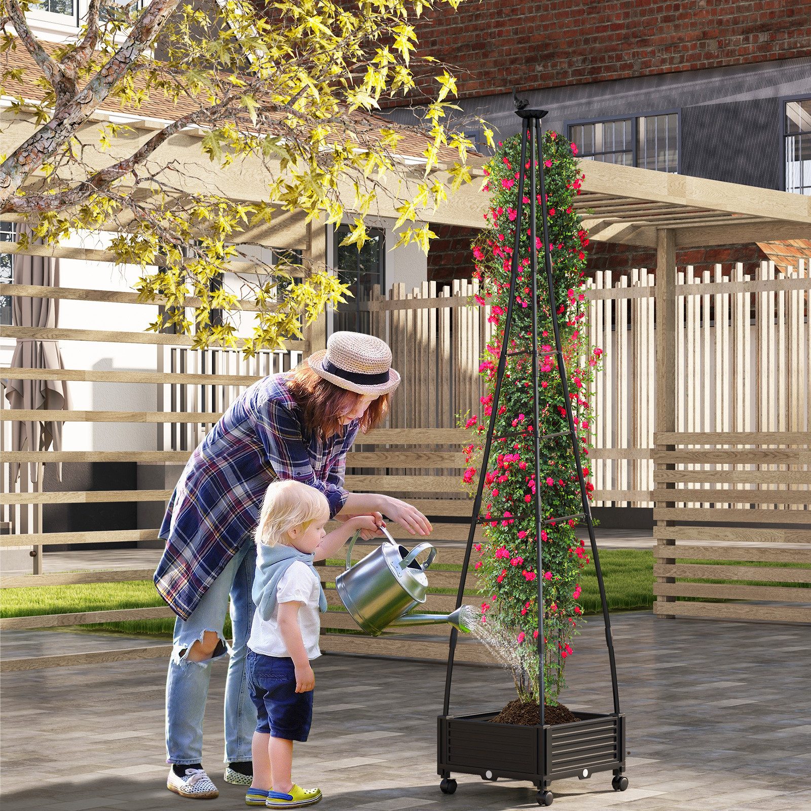 COSTWAY Blumenkasten, mit Rankgitter & Rollen, günstig online kaufen