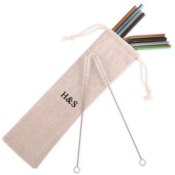 H&S Trinkhalme Reusable Stainless Steel Straws - 8-Piece Set with Brushes and Bag, (1-tlg), Reusable Steel Straws - 8pc Set with Brushes and Bag