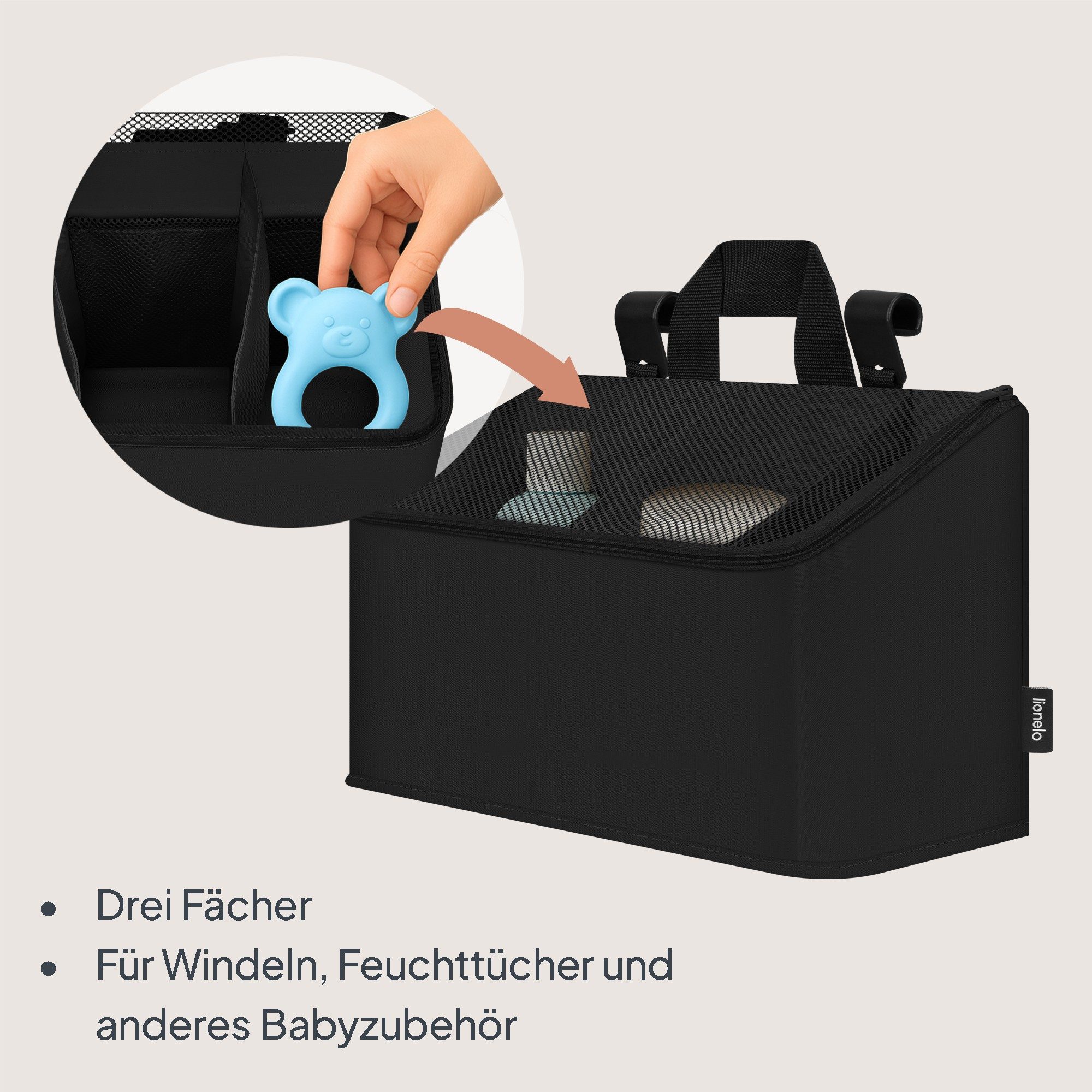 lionelo Betttasche SIDEPOCKET MEDIUM (Set, Multifunktionaler Organizer für Kinderbetten), 3Fächer/tragbar/universal/verstärkt/leichtzu reinigen