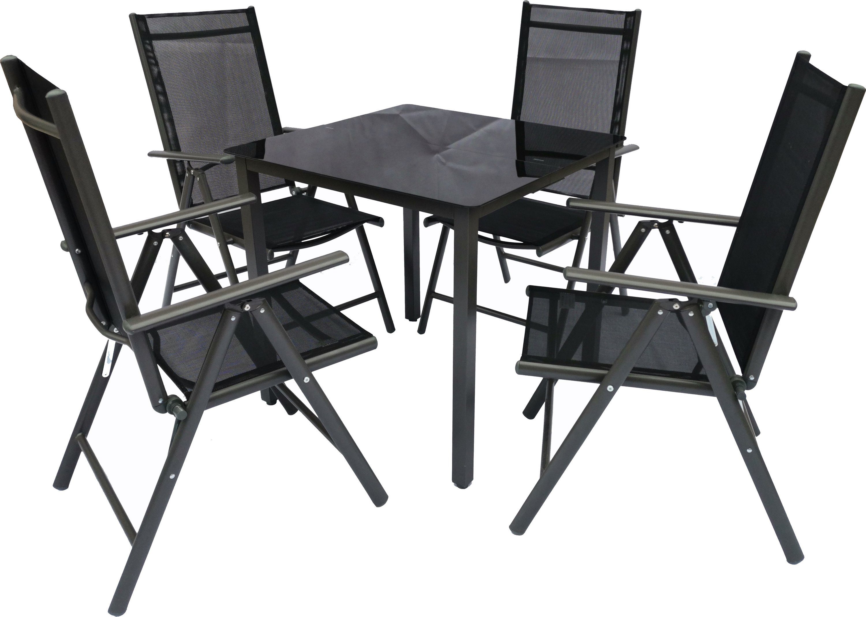 VCM Garten-Essgruppe 5 tlg. Alu Glas Tisch Gartenset Sitzgruppe 80 SW