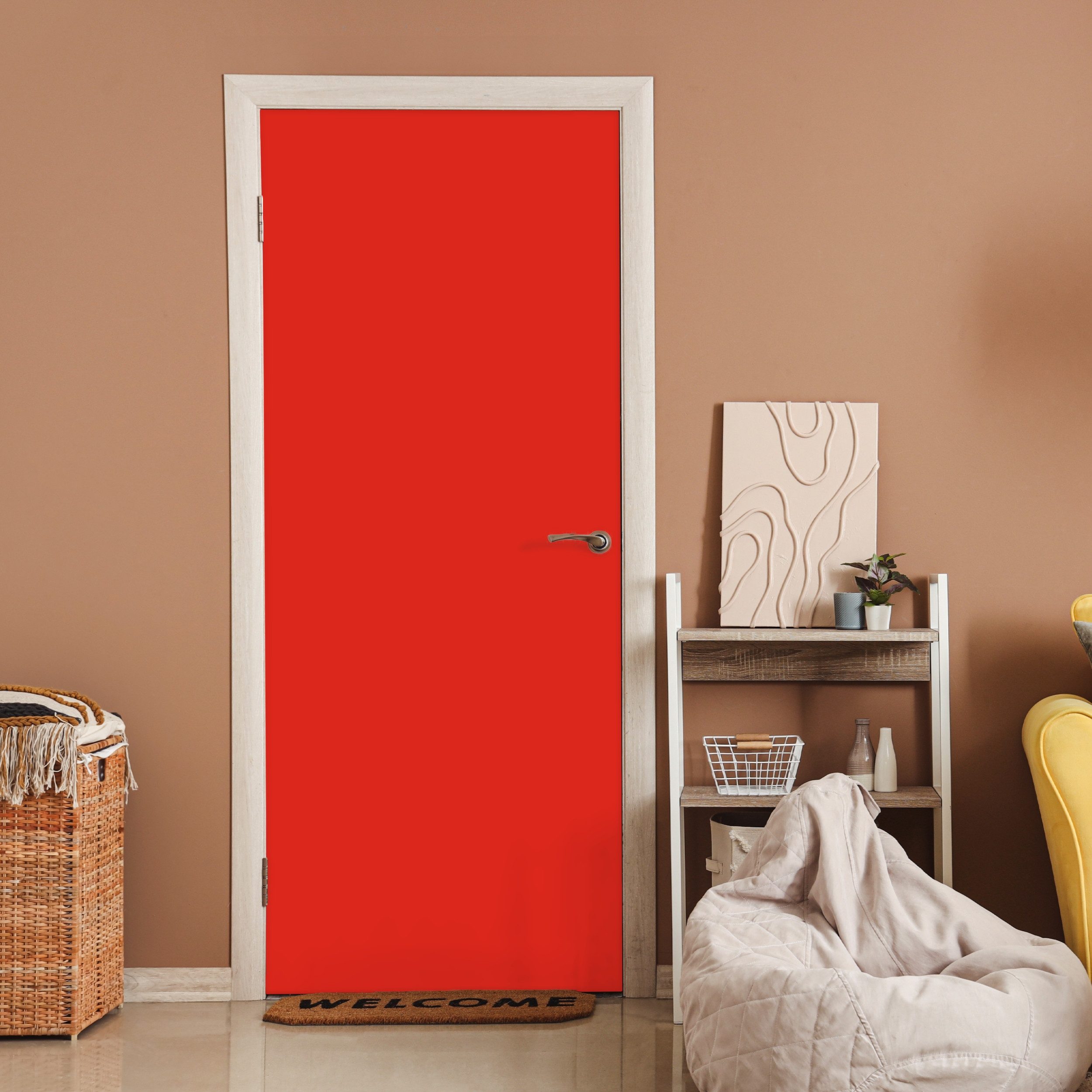 MuchoWow Türtapete Rot - Farbe - Einfarbig, Matt, bedruckt, (1 St), Selbstklebende Tapete, Folie für Möbel, 75x205 cm