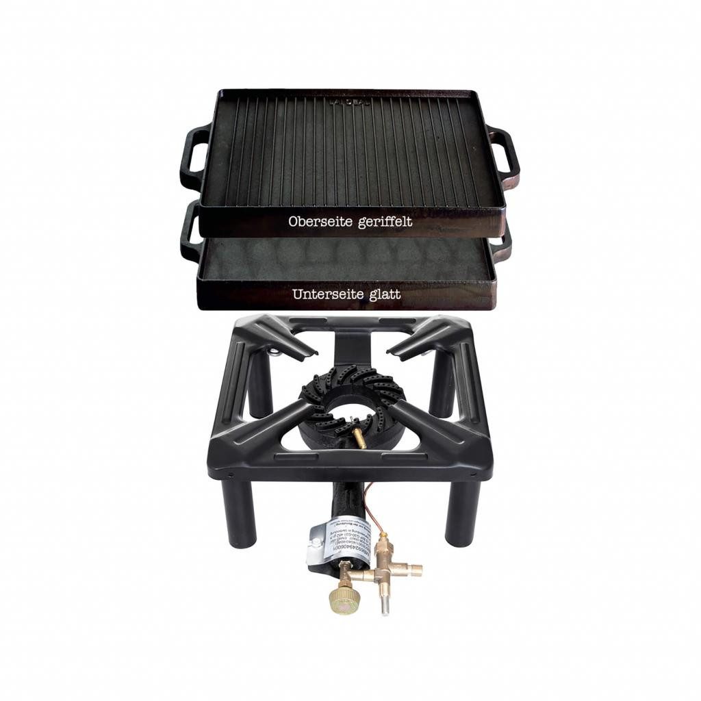 Gasgrill Hockerkocher (klein) mit Zündsicherung, im Set mit wählbaren Zubehör