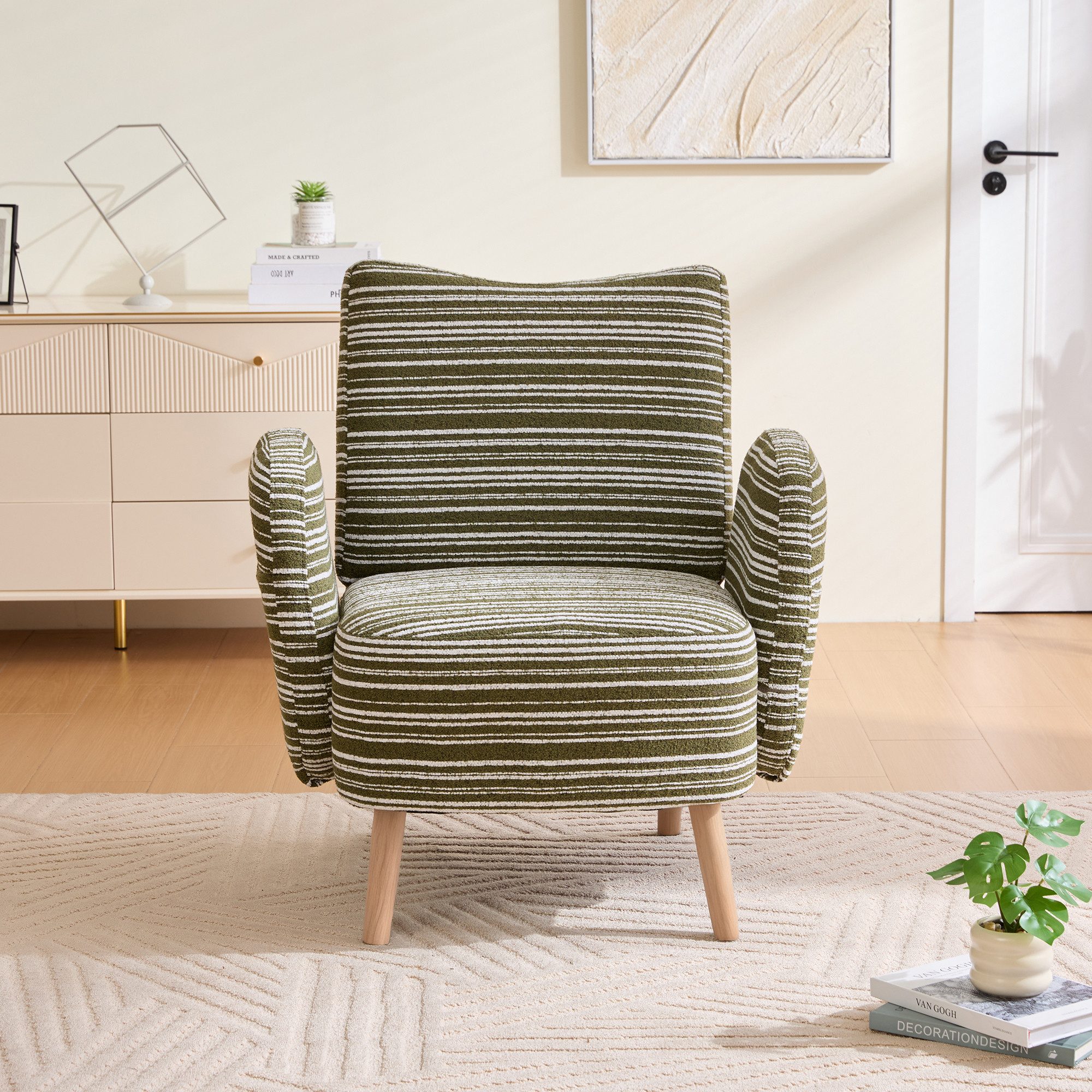 Odikalo XXL-Sessel Moderner Sessel bequemer Lesesessel (Sessel mit seitlicher Tasche, Stoff mit Kreismuster, Beine aus Massivholz, Wohnzimmer, Schlafzimmer, Büro)