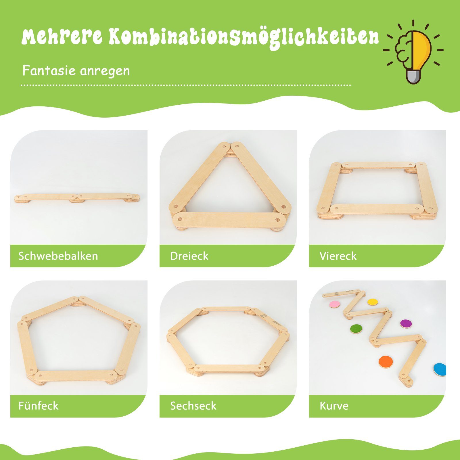 COSTWAY Balanceboard 12 tlg. Balancierbalken, frei kombinierbar, aus Holz