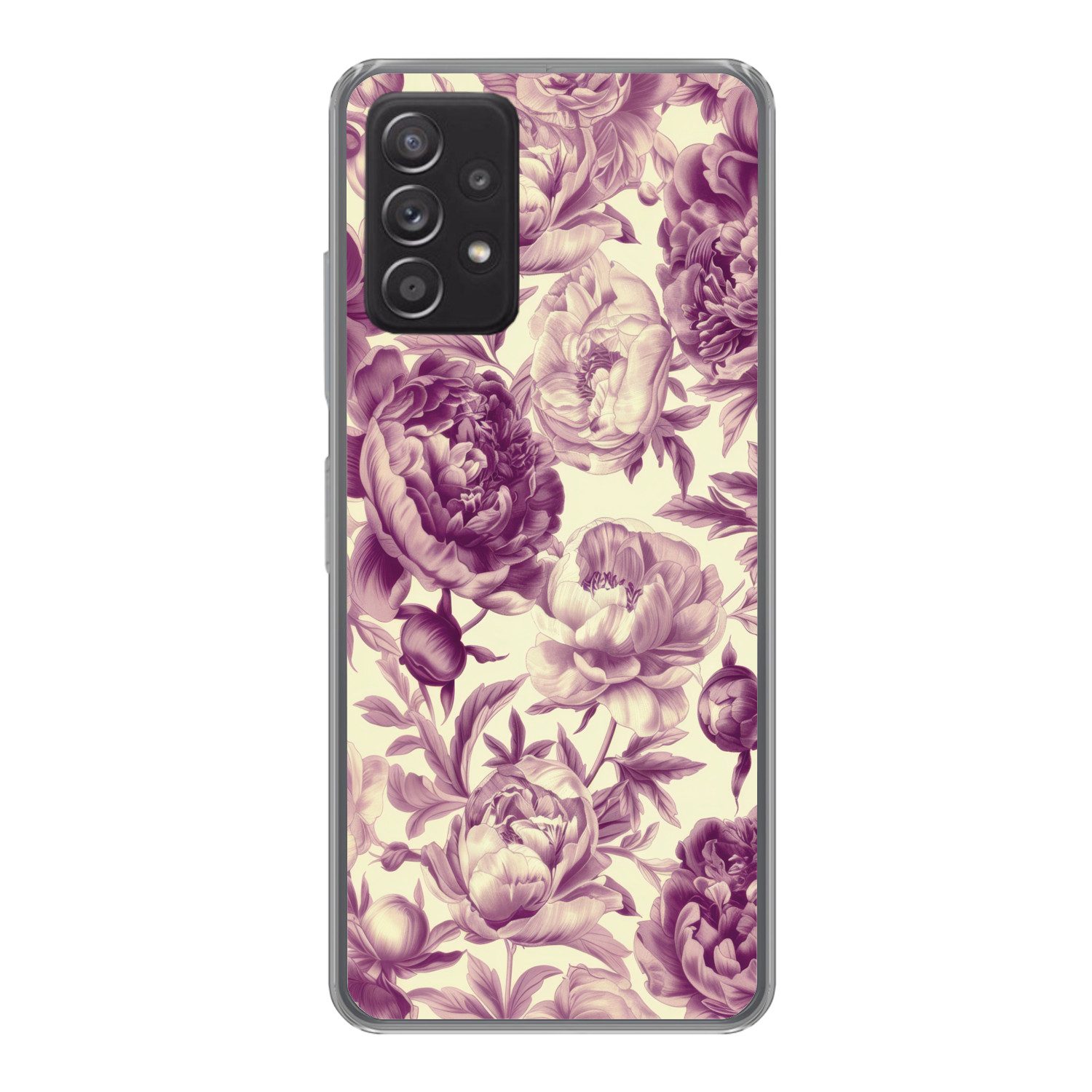 MuchoWow Handyhülle für Samsung Galaxy A53 5G Blumen - Muster - Lila - Beige, Phone Case, Silikon, Schutzhülle Dünn