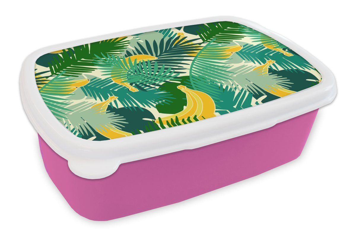 MuchoWow Lunchbox Tropisch - Blätter - Dschungel - Muster, Kunststoff, (2-tlg), Brotbox für Erwachsene, Brotdose Kinder, Snackbox, Mädchen, Kunststoff rosa | Lunchboxen