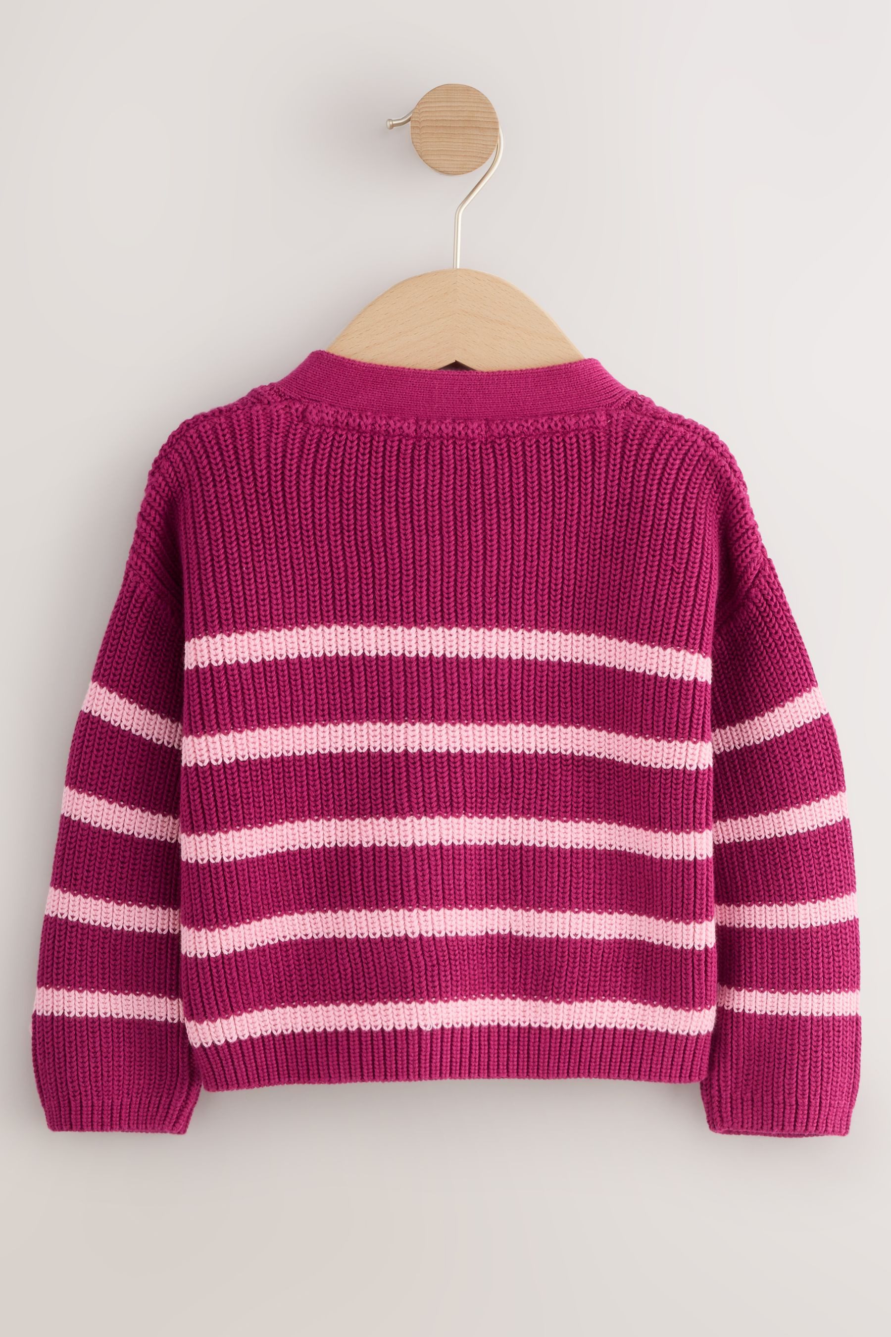 Next V-Ausschnitt-Pullover Gestreifte Strickjacke mit V-Ausschnitt + Schleife (1-tlg)