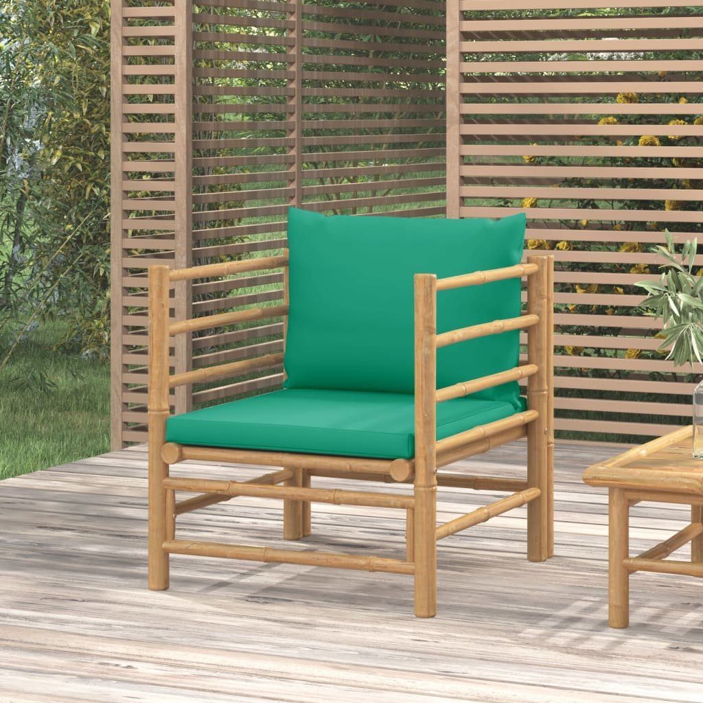 vidaXL Loungesofa Gartensessel mit Grünen Kissen Bambus, 1 Teile