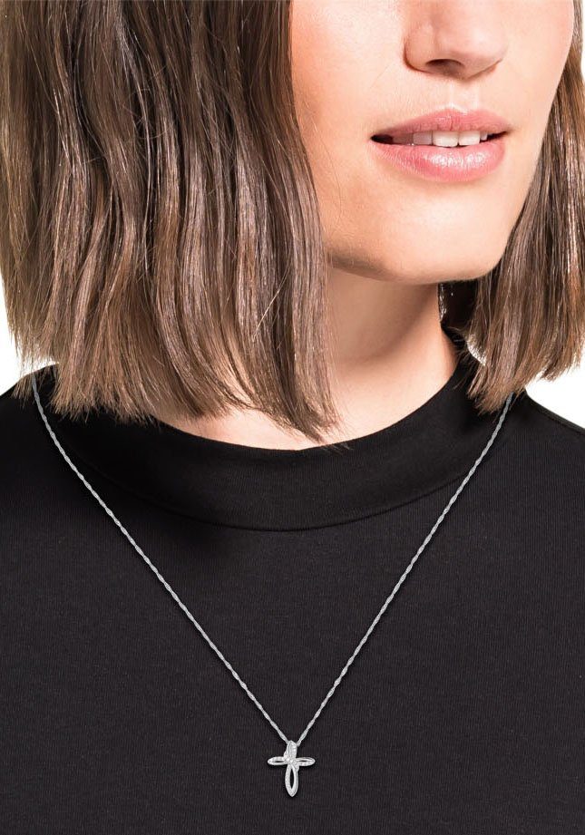Amor Kette mit Anhänger Kreuz, mit Zirkonia (synth)