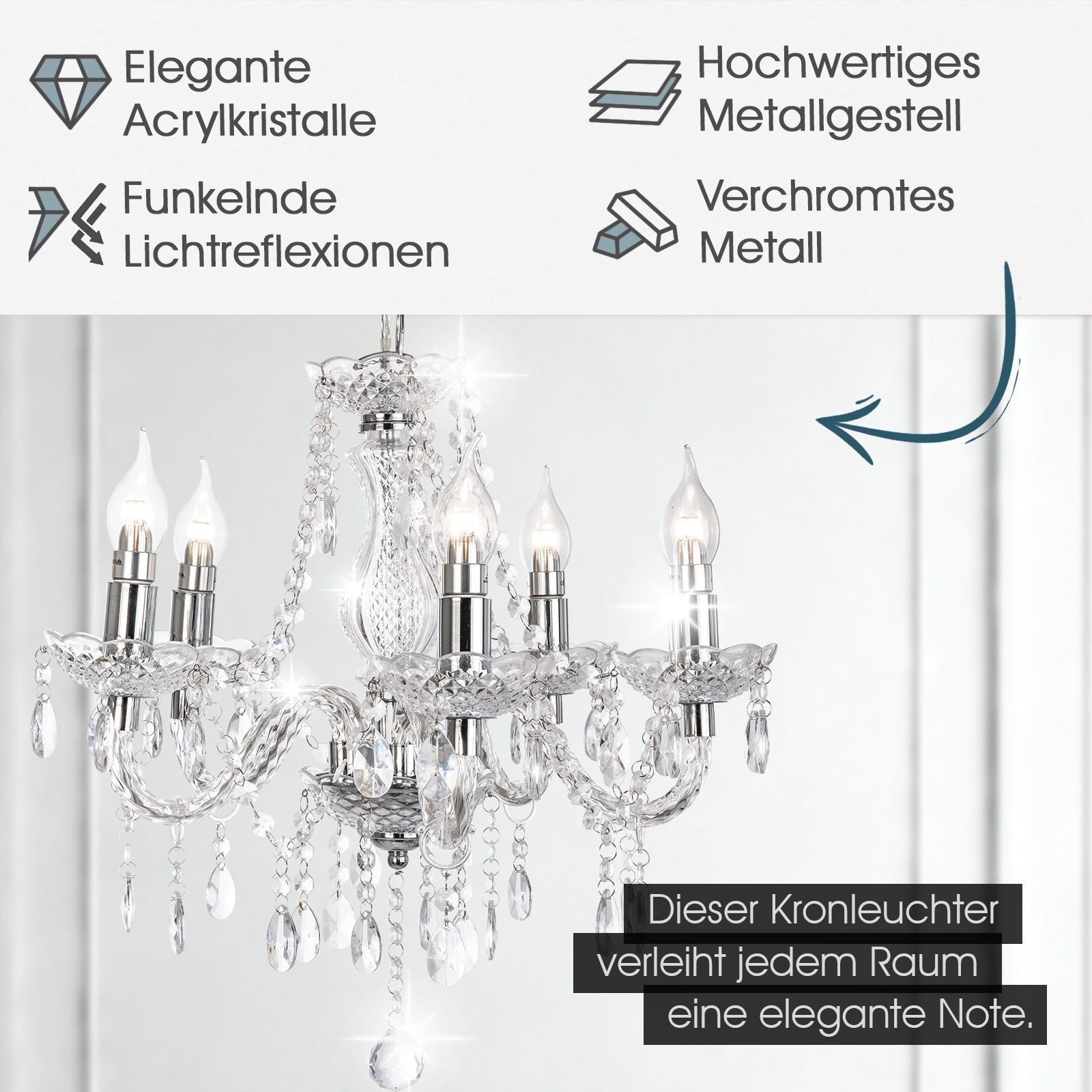 bmf-versand Kronleuchter Kronleuchter Wohnzimmer Silber Kristall günstig online kaufen