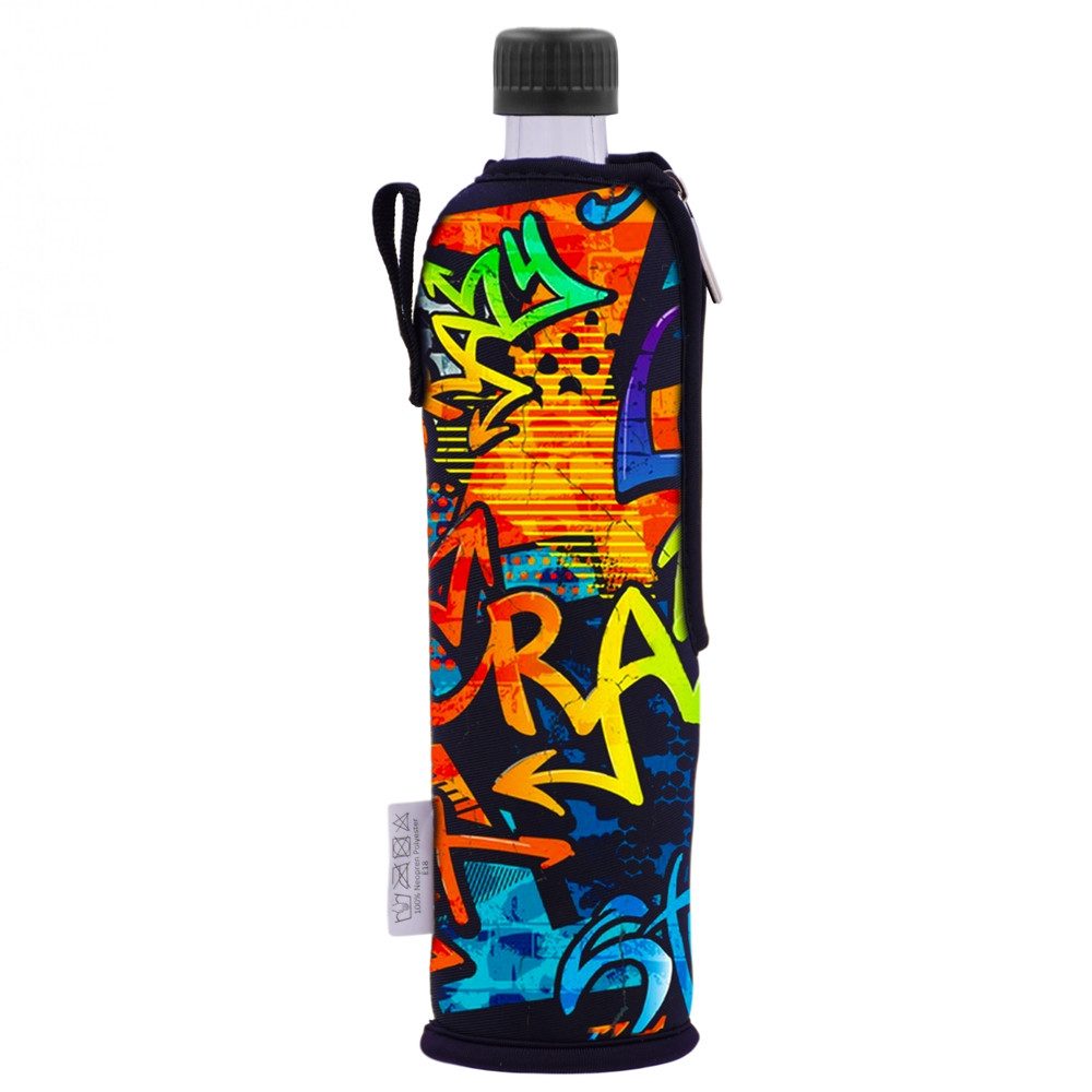 Dora's Trinkflasche Glastrinkflasche 0,5l – inkl. Neoprenhülle – verschiedene Motive, Große Designauswahl - Schraubverschluss + Praktische Trageschlaufe