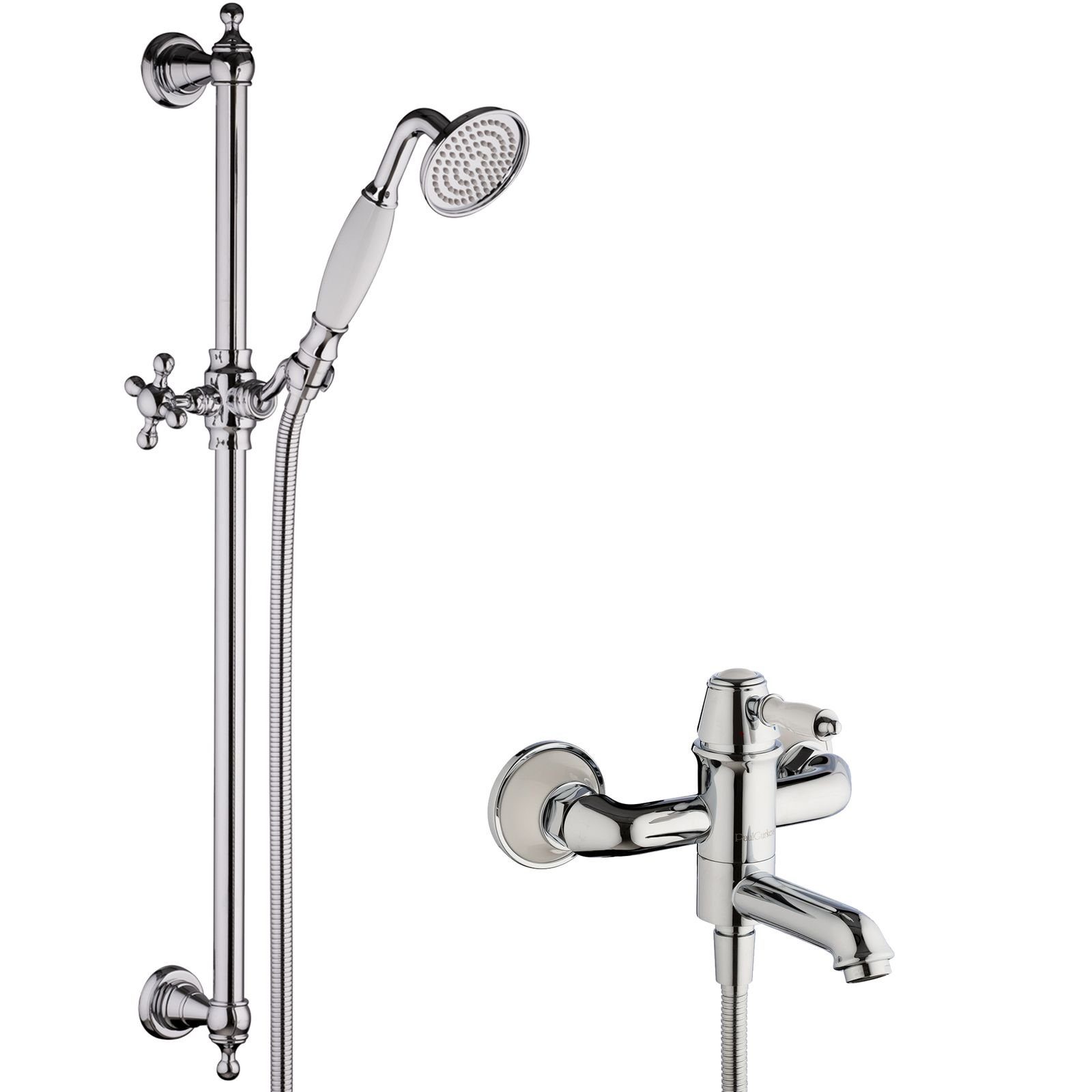PaulGurkes Wannenarmatur PGSETWMOON2 PaulGurkes Wannenarmatur Aufputz Retro Handbrause Duschstange Nostalgie Set