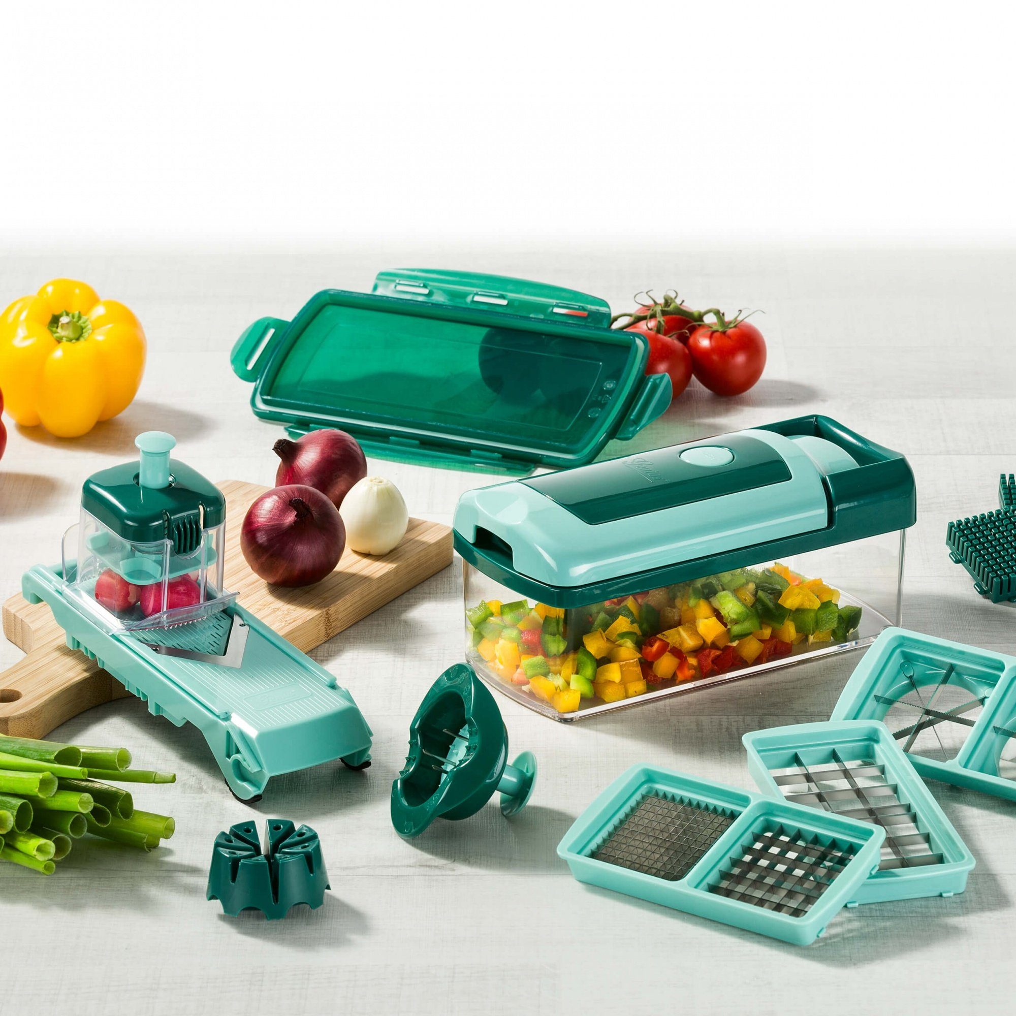 Genius Gemüseschneider Nicer Dicer Fusion smart, Set 34-tlg., mintgrün, präzisionsgeschliffene Klingen aus Edelstahl in GNOX-Qualität