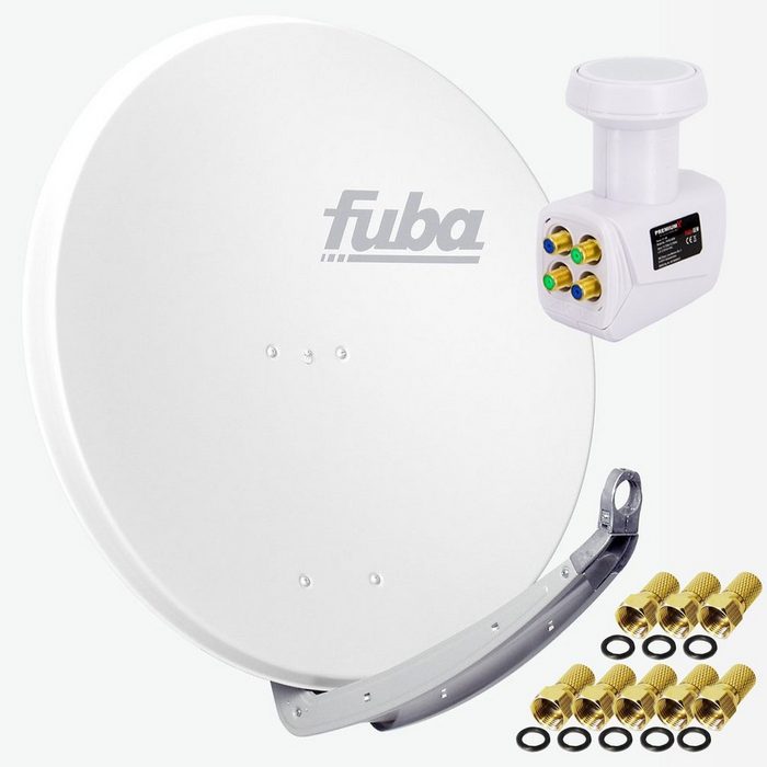 fuba DAA 850 W 85x85cm Sat Schüssel Alu Weiß PremiumX LNB Quad Direktanschluss von 4 Teilnehmer 8x F-Stecker SAT-Antenne