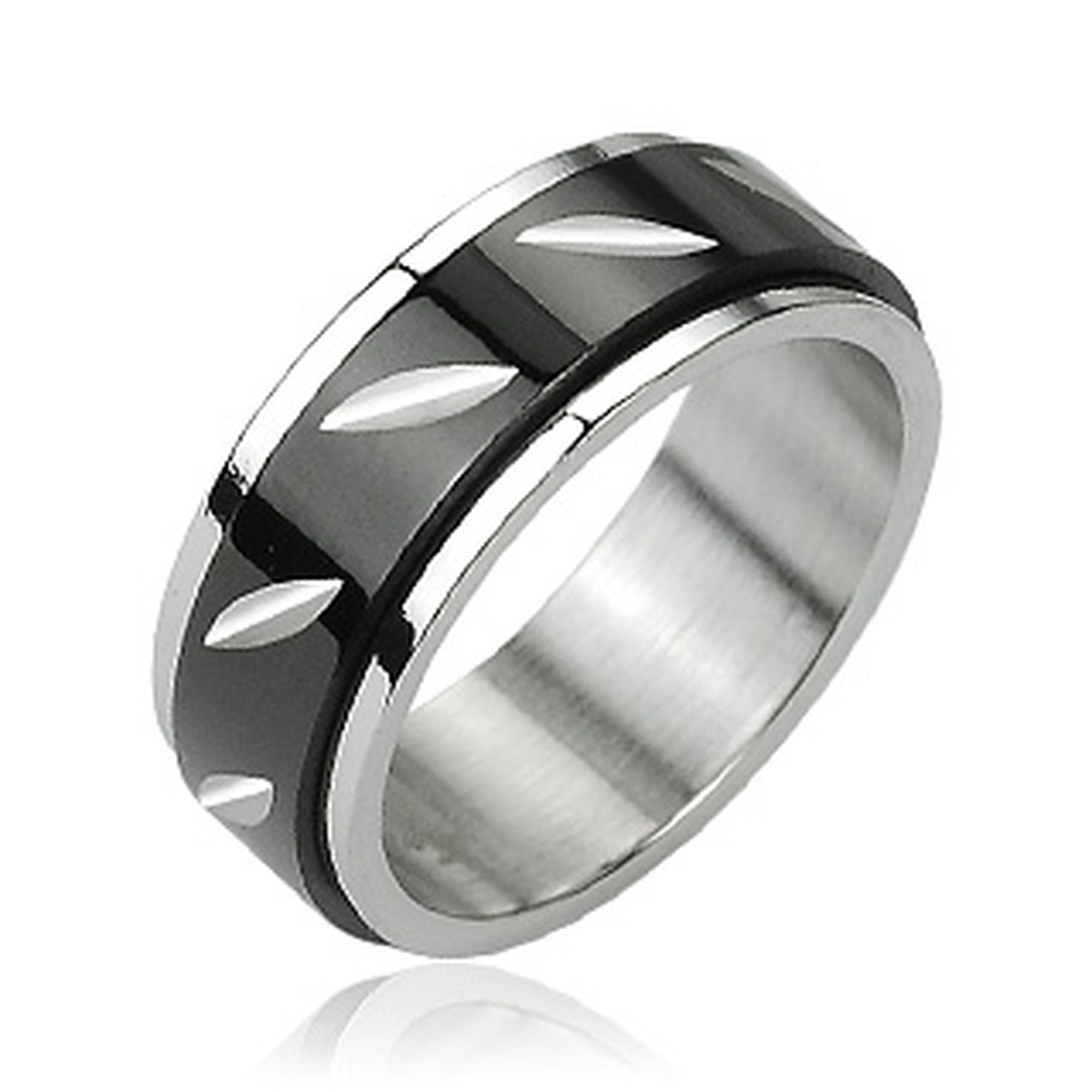 Fingerring Herren Band Ring Edelstahl Spinner Tribal Inlay