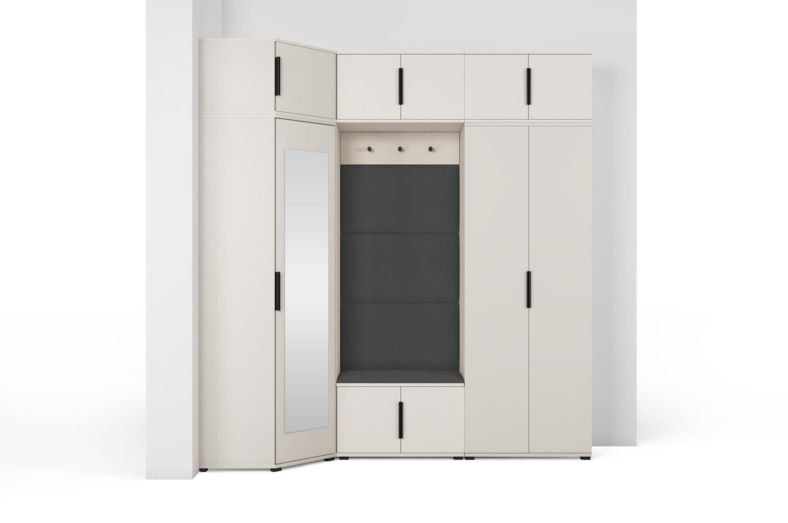 Compleo Garderobenschrank Eckkleiderschrank mit Sitzbank, Elegant design, Kaschmir ERIS