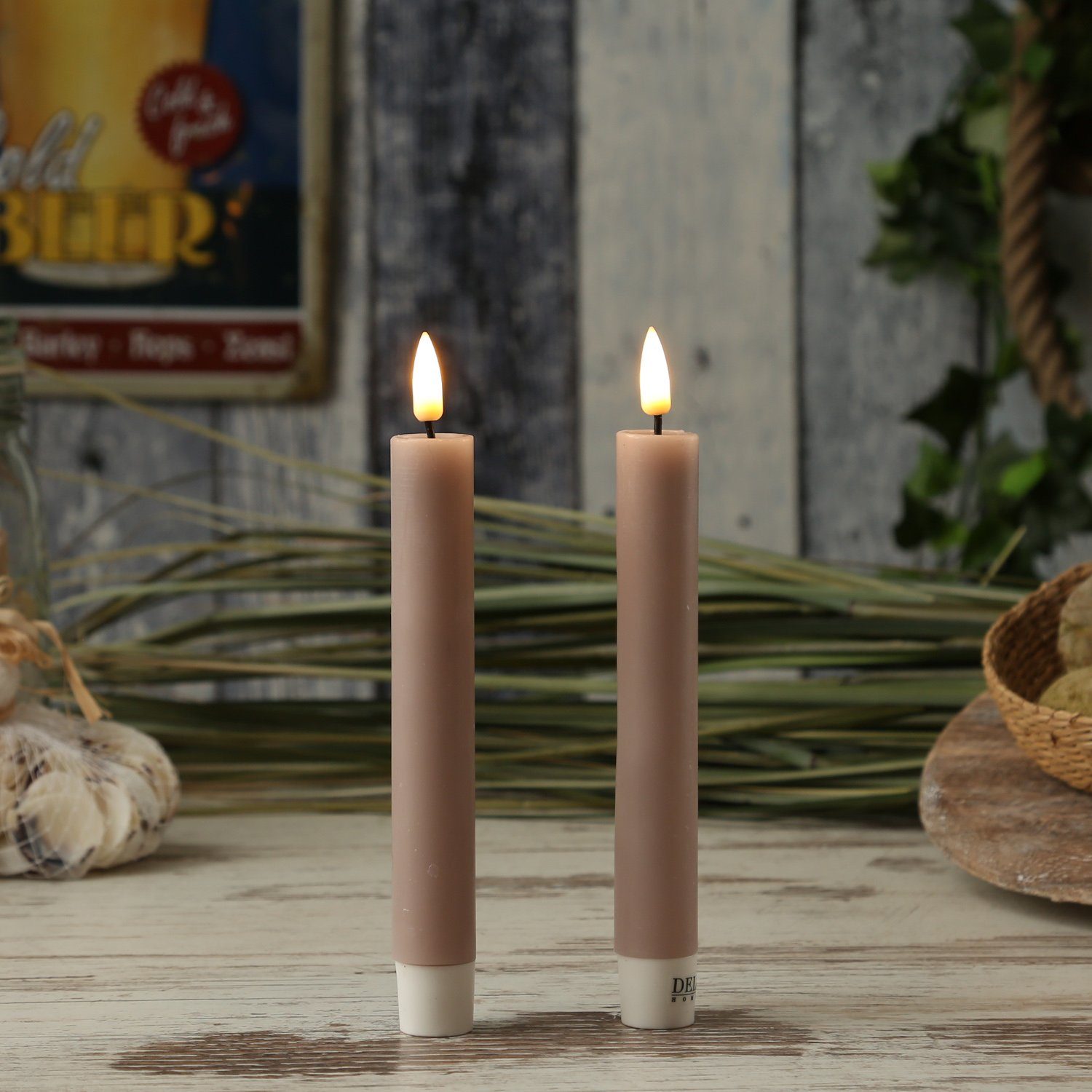 Deluxe Homeart LED-Kerze LED Stabkerzen Mia Tafelkerzen Echtwachs flackernd H: 15cm altrosa 2St, LED Classic, warmweiß (2100K bis 3000K)