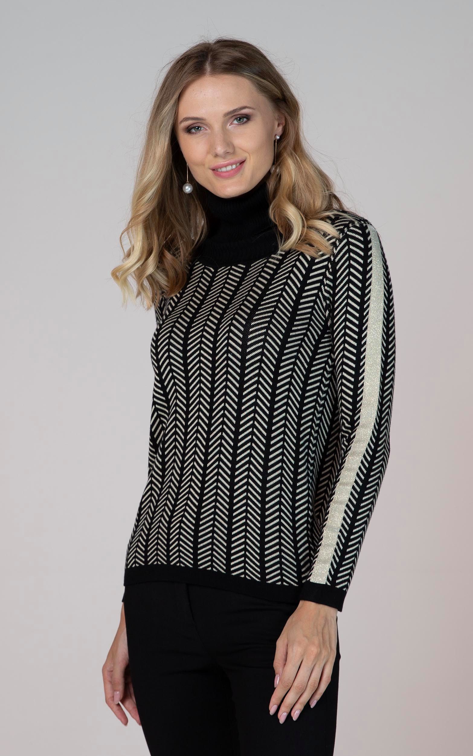 Passioni Rollkragenpullover mit geometrischen Glitzerstreifen günstig online kaufen