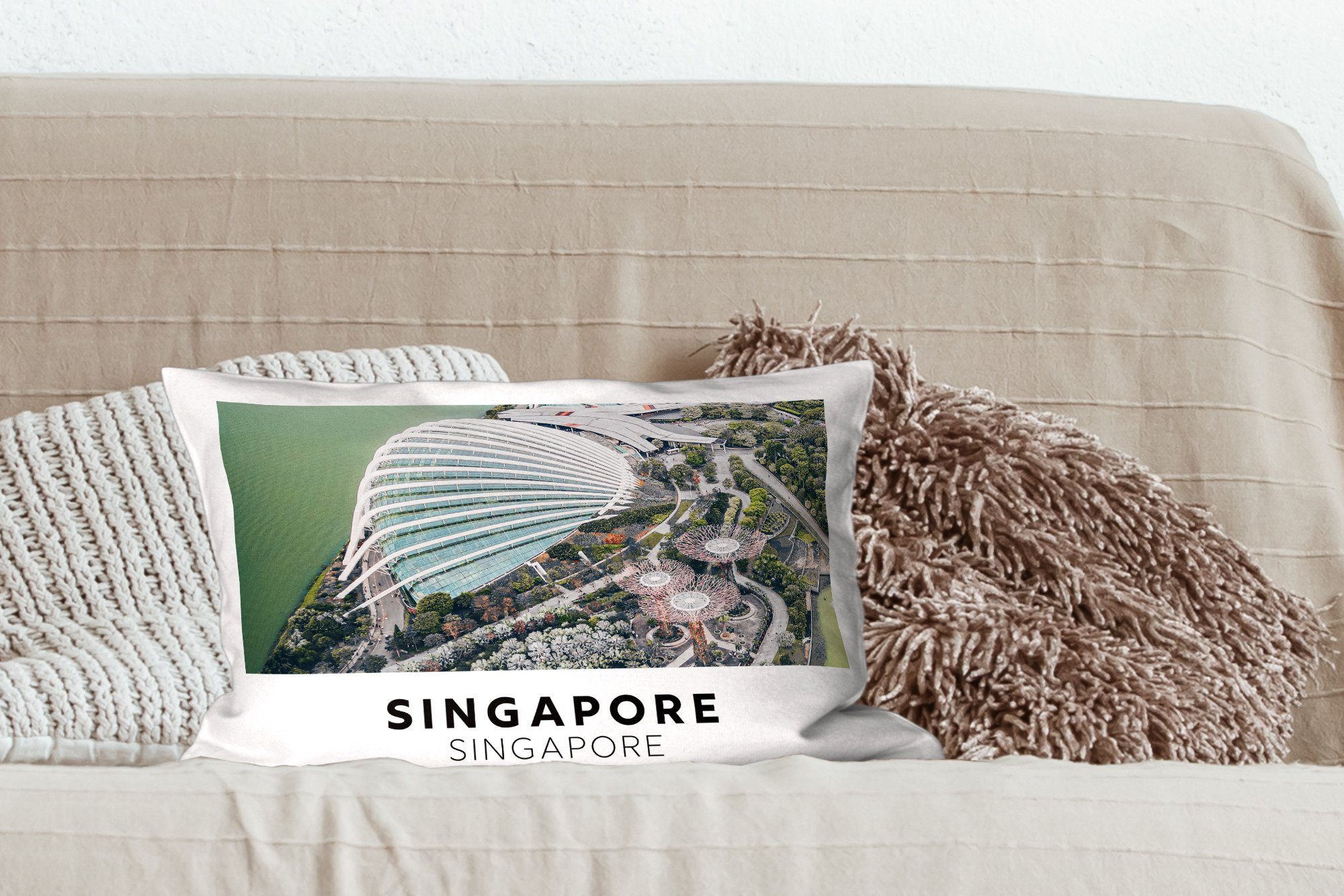 Zierkissen, Wohzimmer Dekokissen Dekoration, Wasser Architektur, Singapur Schlafzimmer MuchoWow - Dekokissen - Füllung, mit