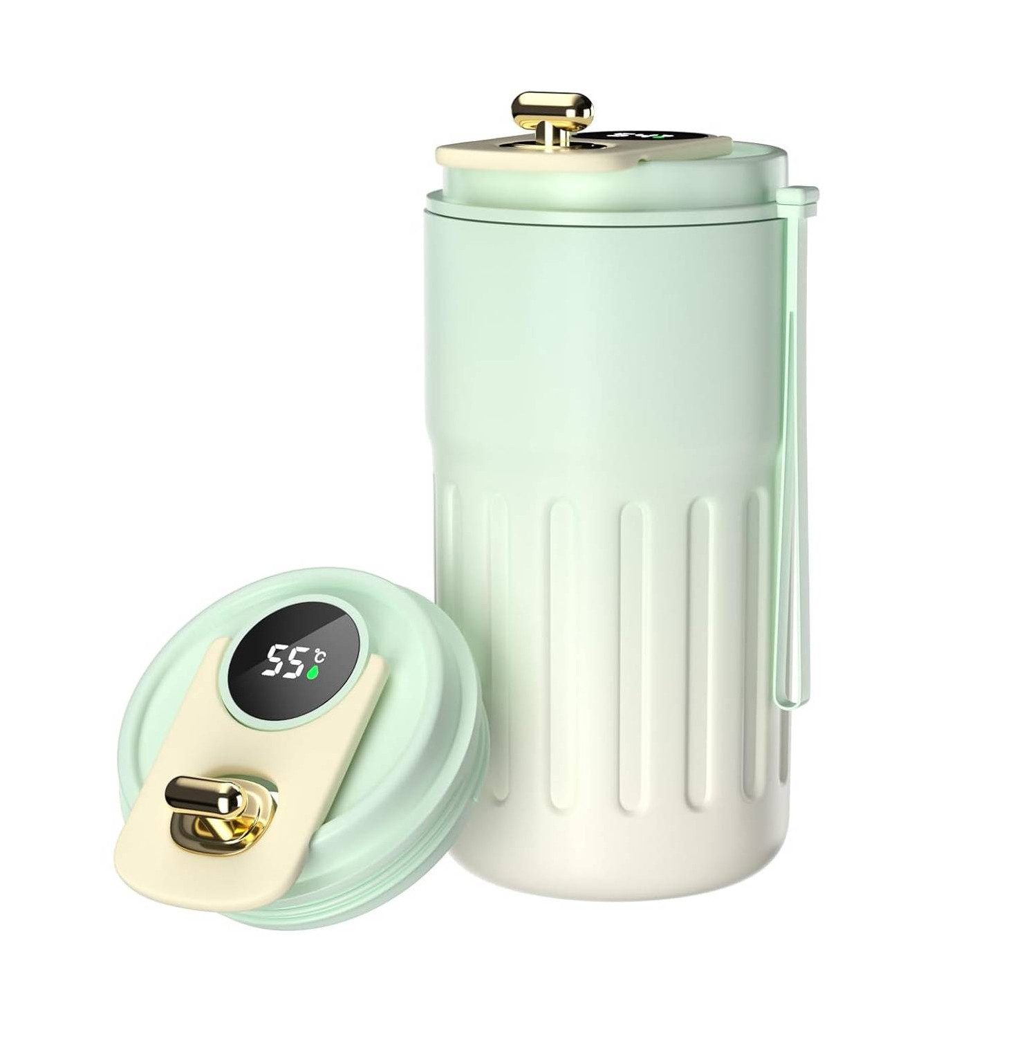 EXTSUD Thermobecher 410ml 316 Edelstahl Kaffeebecher, Digitalanzeige Thermobecher, 316-Edelstahl und Keramik, Travel Coffee Mug, Isolierter auslaufsicher Termokaffeebecher