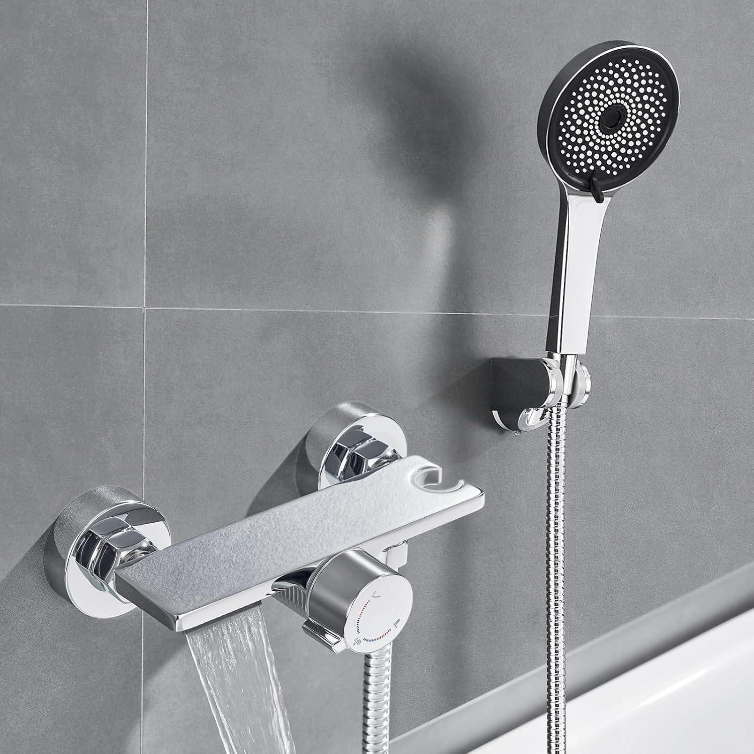 LuxusKollektion Wannenarmatur Badewannenarmatur Wasserfall mit Handbrause und Dusche, 1.5m Edelstahl