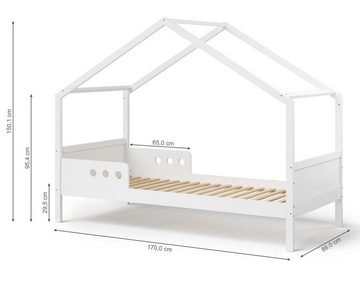 Bellabino Hausbett Bela (Kinderbett 80x160 cm, weiß), inkl. Rausfallschutz und Lattenrost, aus Kiefer Massivholz