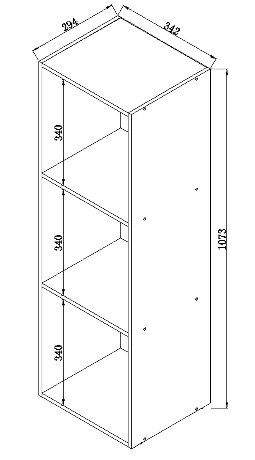 VCM Standregal Offas B. 34 x T. 30 x H. 107 cm, Offener Stauraum für Ordner, Akten und Bücher, 3 Fächer, Holzwerkstoff – Bild 4 von 4