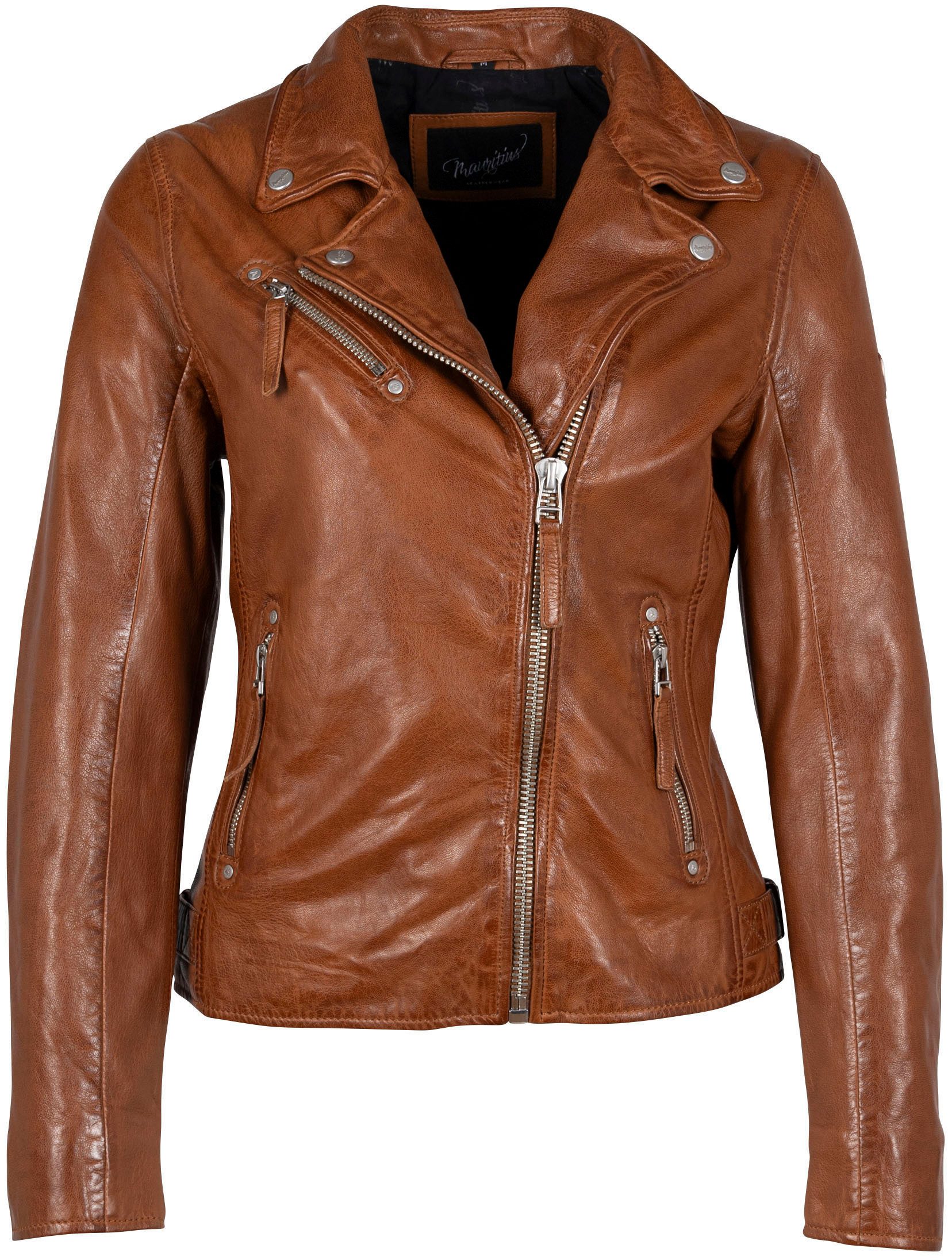 Mauritius Lederjacke MWPaige im Biker-Style asymetrischem Reißverschluss, Reverskragen
