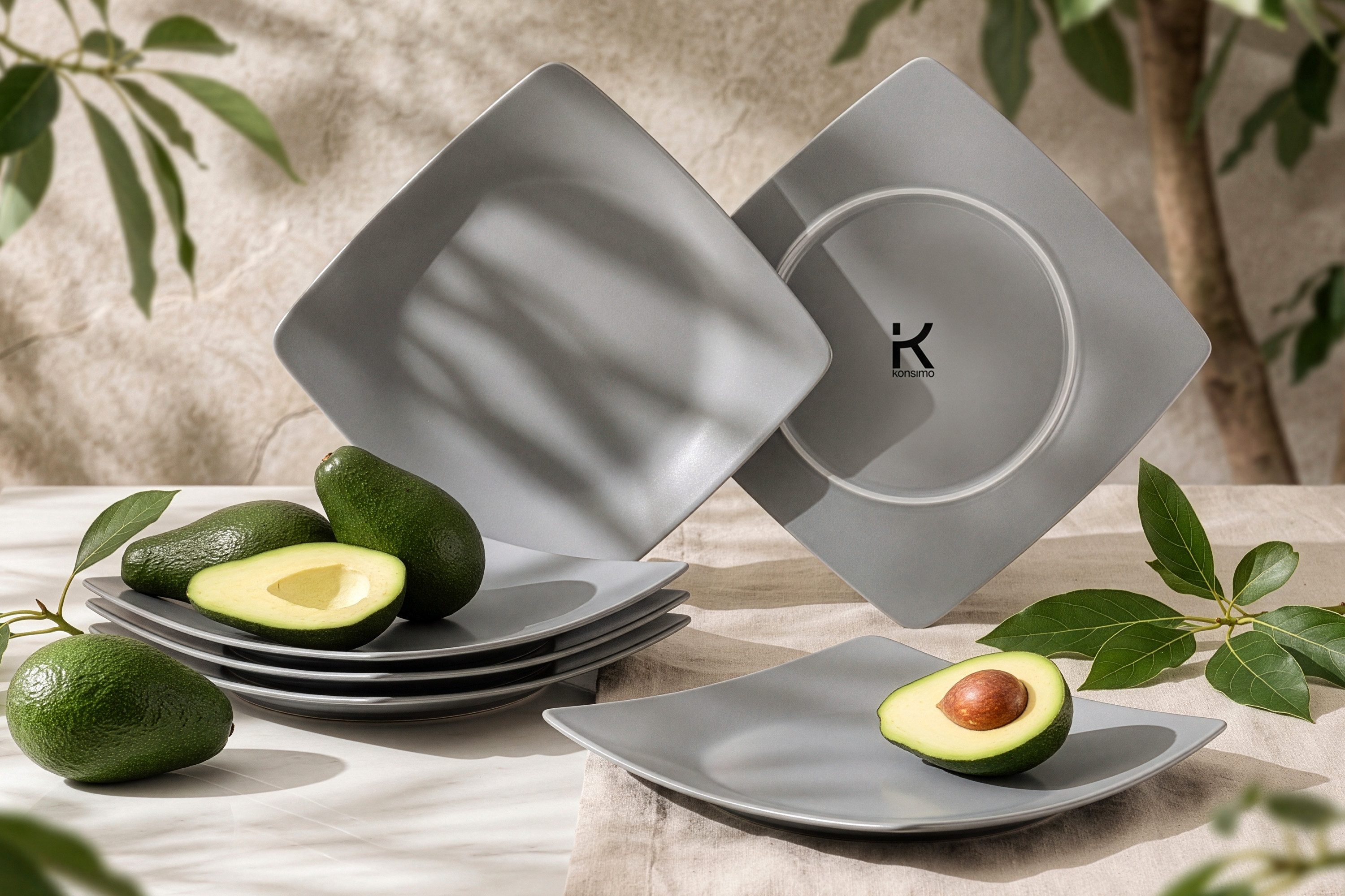 KONSIMO® Teller-Set EPIRI Geschirrset Speiseteller 6 Personen, hergestellt in der EU (6-tlg), 6 Personen, Keramik, quadratisch, Spulmachinen- und Mikrowellengeeignet