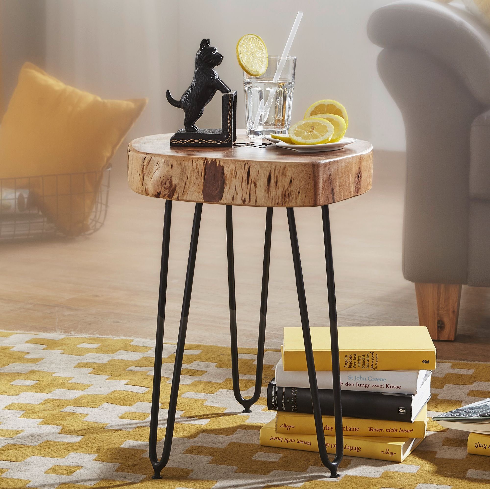 FINEBUY Beistelltisch »FB40440«, Massivholz Akazie Beistelltisch 35 x