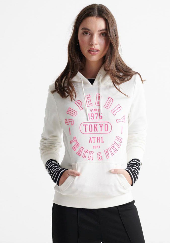 Superdry Hoodie »TRACK & FIELD HOOD« mit pinkem Logo SUPERDRY Hoodie mit Logo Stickerei in Weiß online kaufen