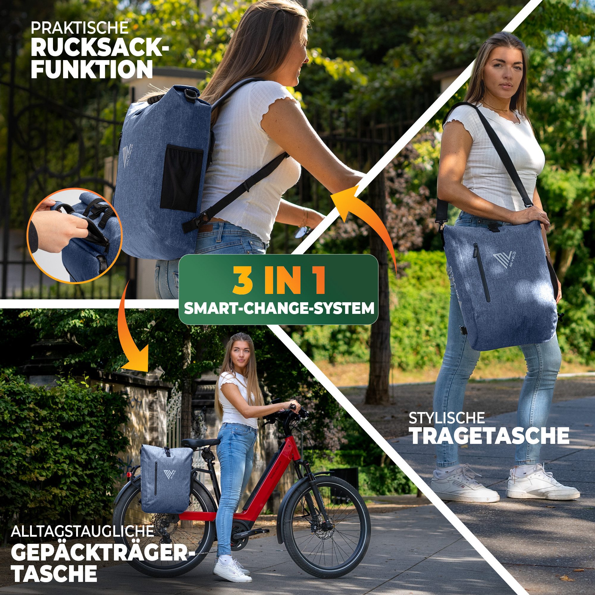 MIVELO Fahrradtasche 3in1 Gepäckträgertasche, Rucksack für Fahrrad Gepäckträger wasserdicht, 20L Volumen