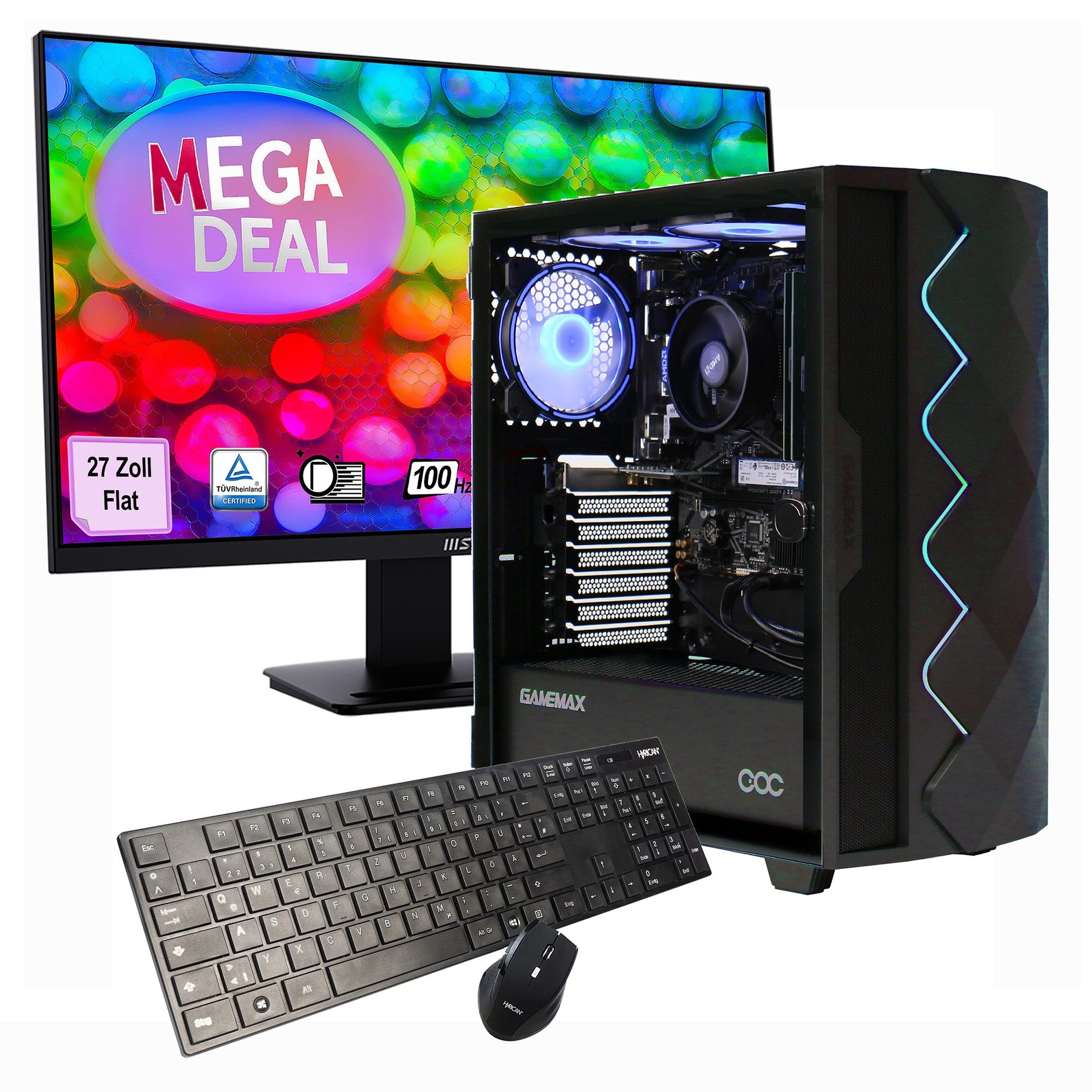 GAMEMAX MegaDeal Diamond BK 2612 Ryzen 5 5600G Radeon Graphics 32GB 1TB SSD PC-Komplettsystem (27", AMD Ryzen 5 5600G, Radeon Graphics on Board, 32 GB RAM, 1000 GB SSD, Windows 11 + MSI PRO MP273A Monitor, 69cm (27)