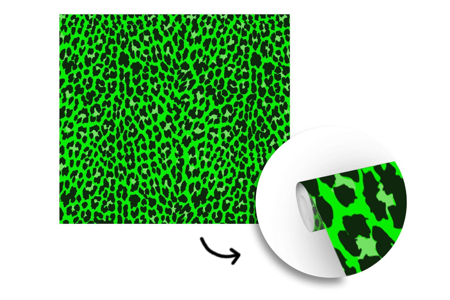 - St), für Wandtapete oder (5 Matt, - Vinyl Schlafzimmer, MuchoWow Tapete Leopard bedruckt, Grün Fototapete Wohnzimmer Muster,