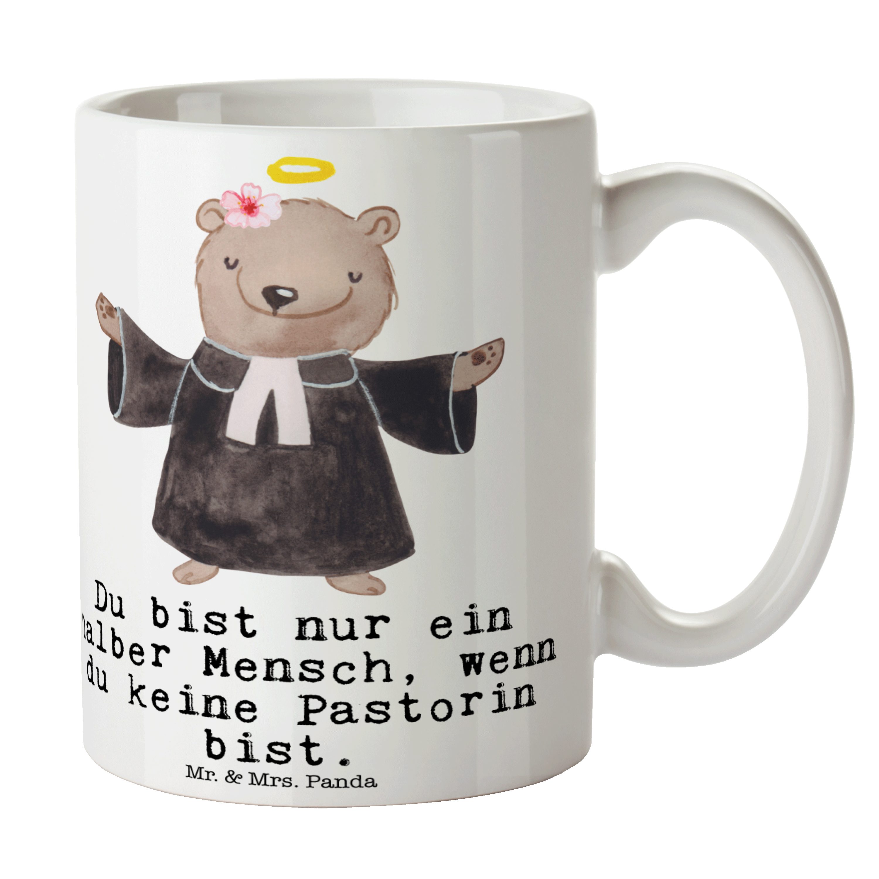 Mr. & Mrs. Panda Tasse Pastorin mit Herz - Weiß - Geschenk, Dienerin Gottes Geistliche, Teeb, Keramik